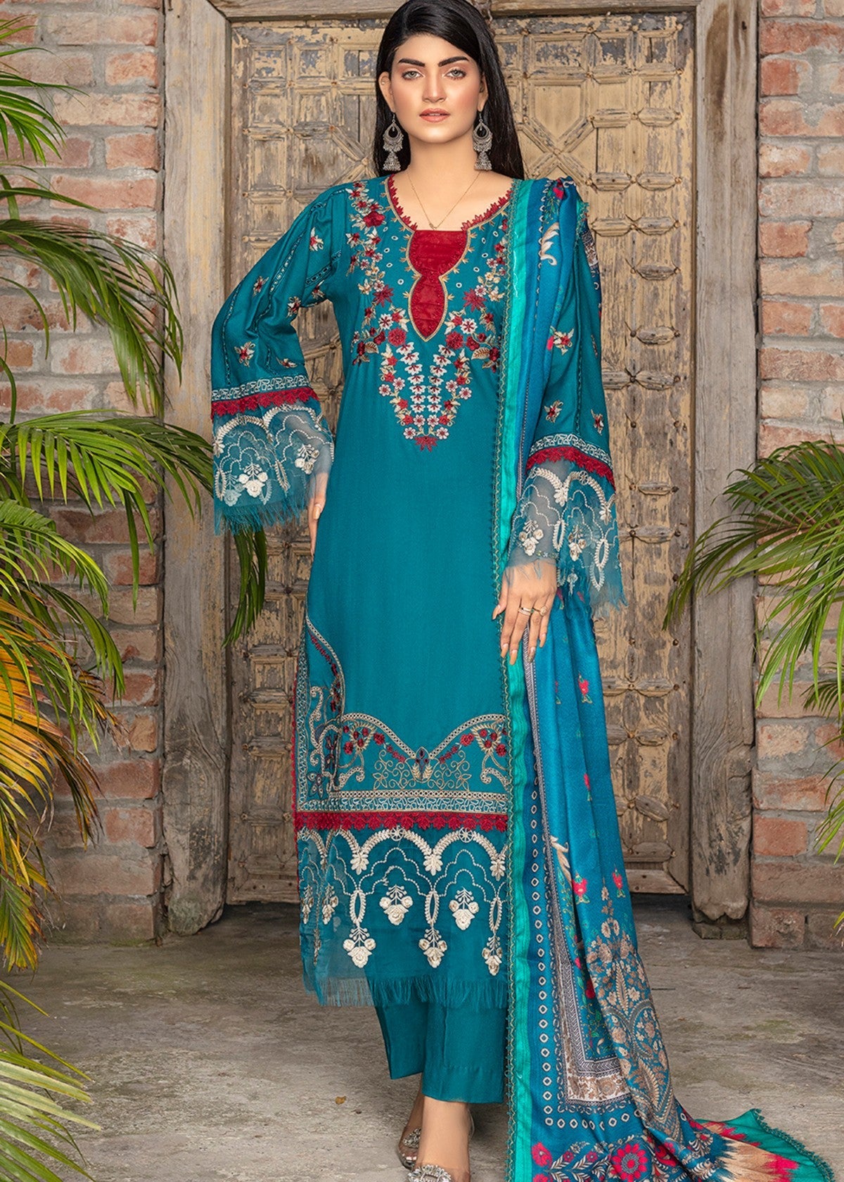 karandi Unstitched in Teal