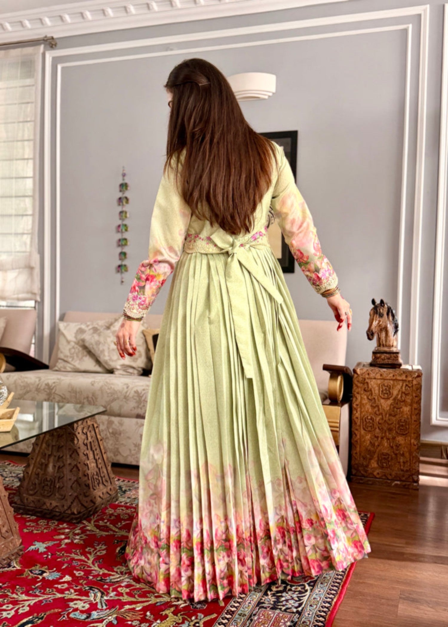 raw silk Maxi in Sage green