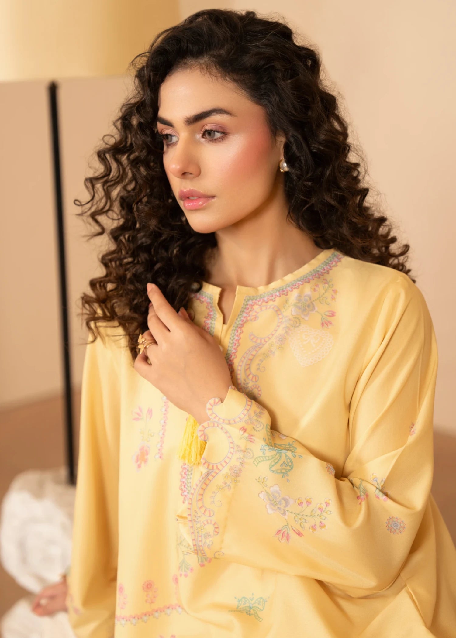 poly lawn Kurta Set in Yellow