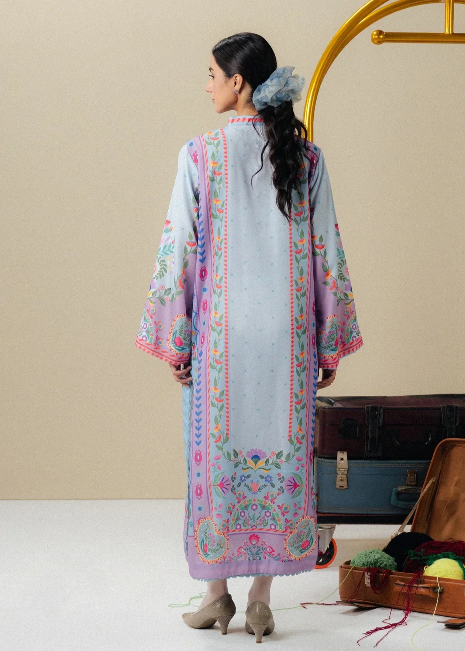 poly lawn Kurti in Sky