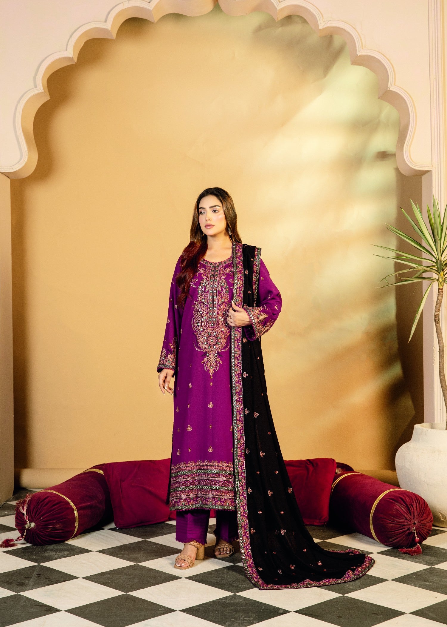 dhanak Kurta Set in Magenta haze
