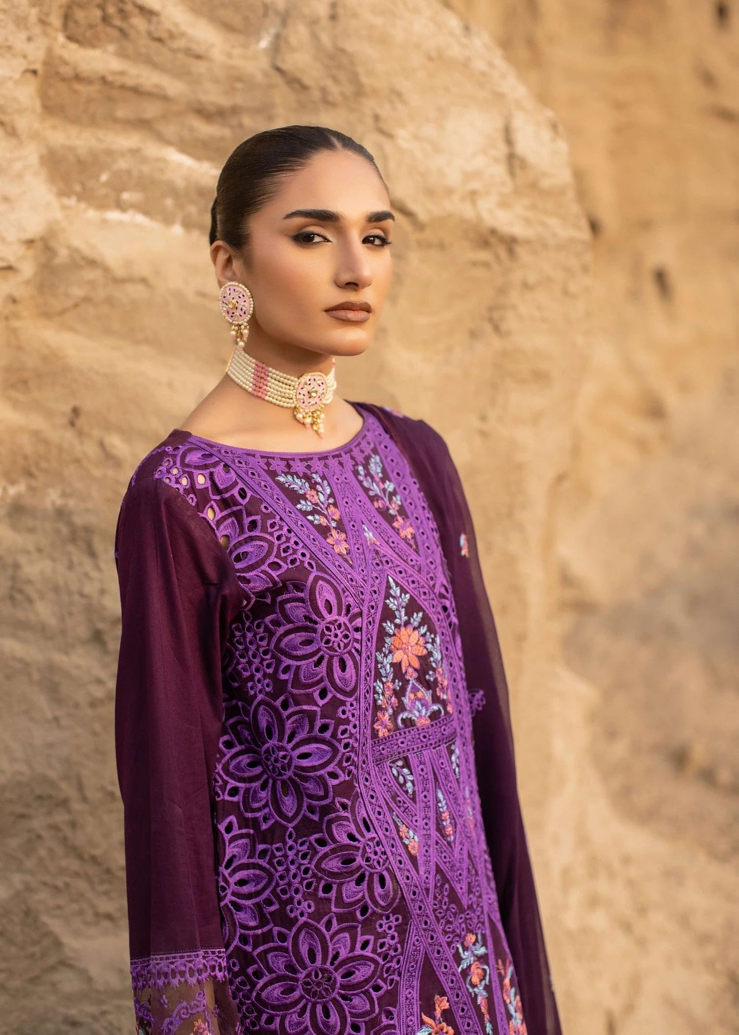 cotton Kurta Set in Plum purple