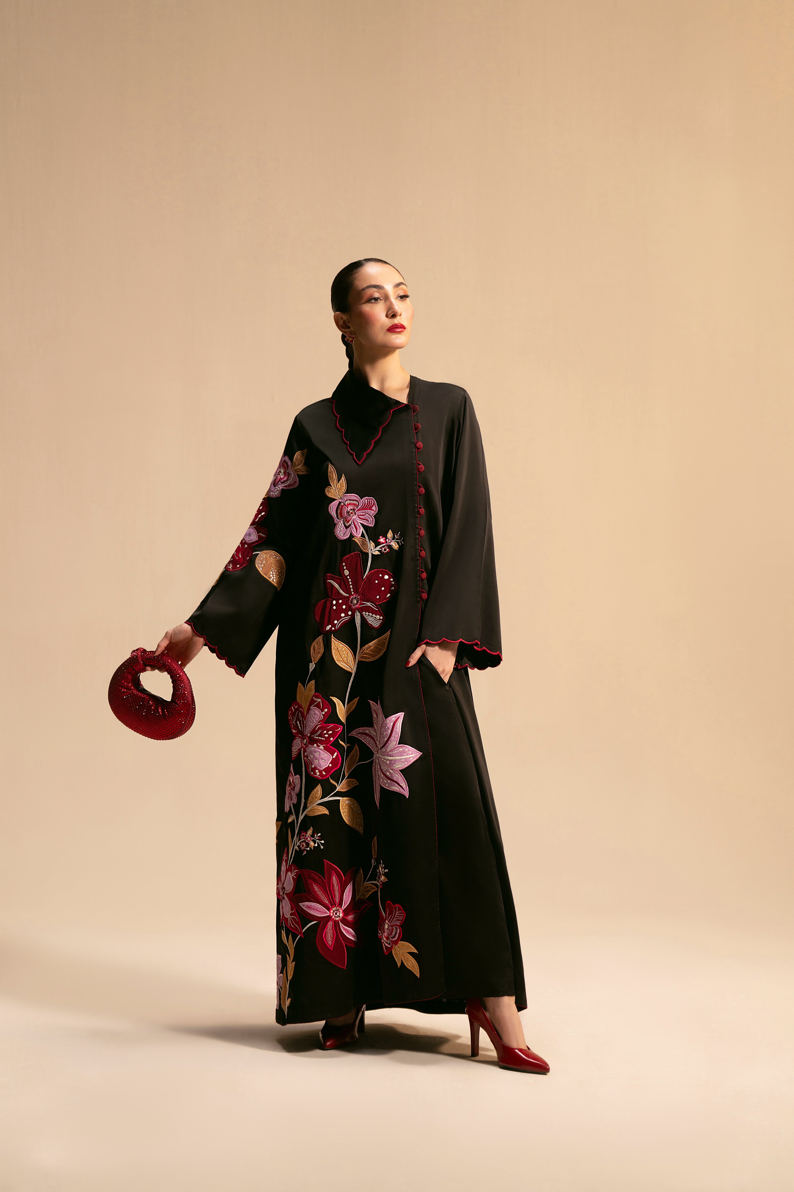 lawn cotton Kaftan in Black