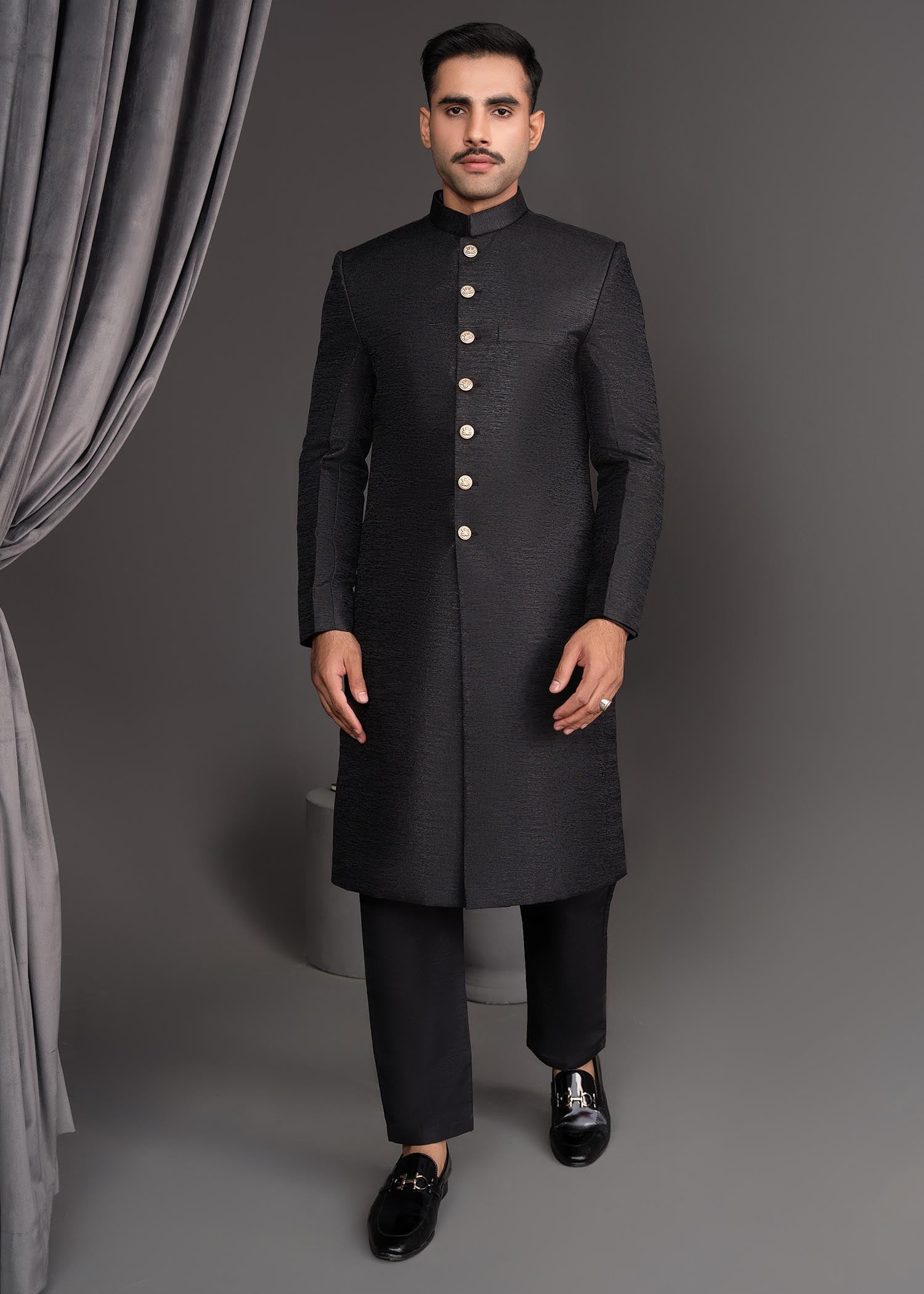 jamawar Sherwani in Black