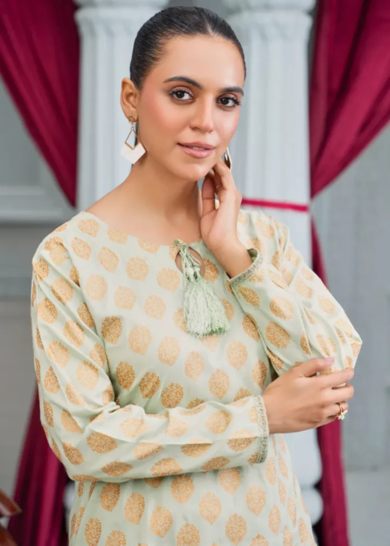 linen Kurta Set in Pastel green