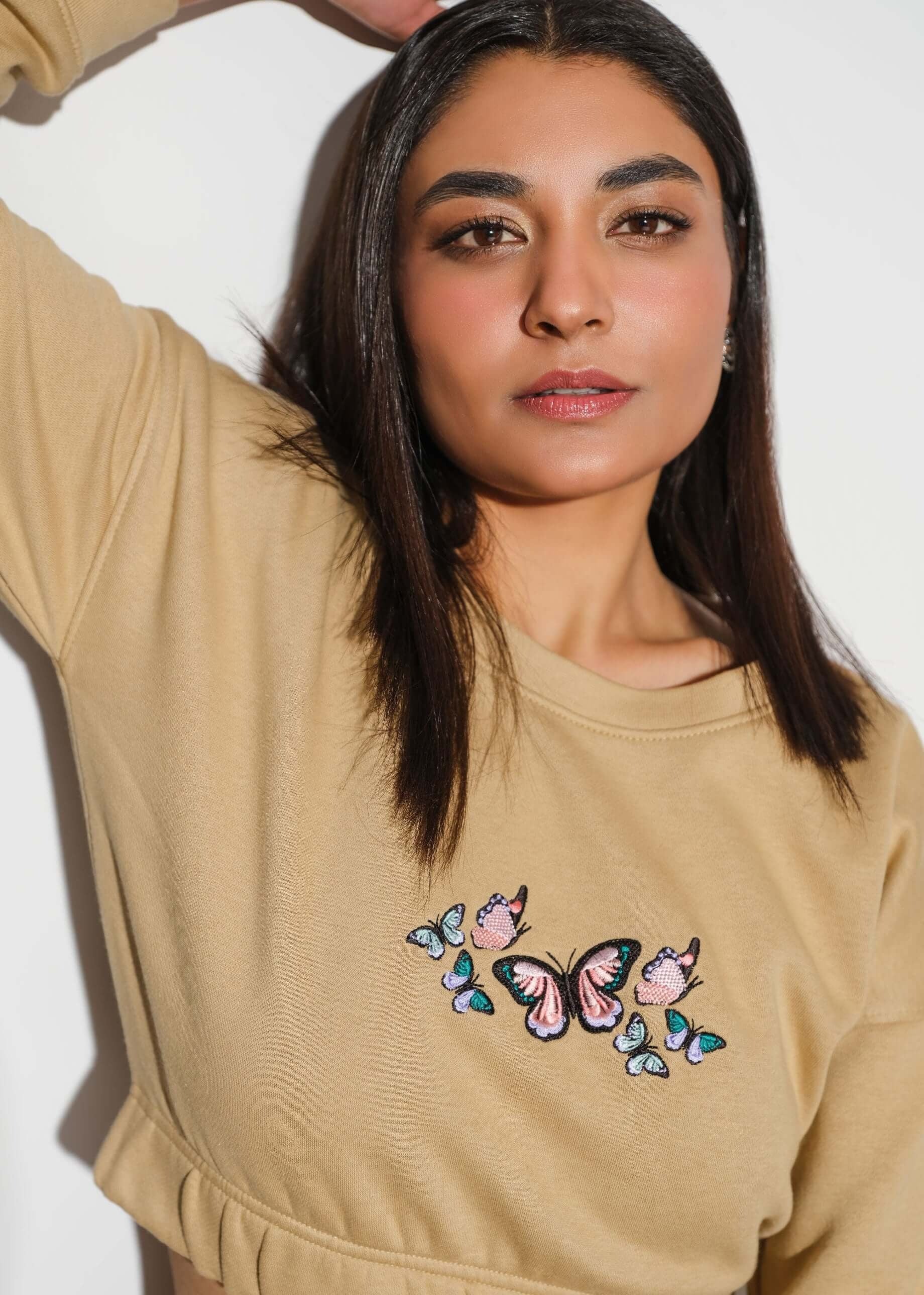 cotton pique Sweatshirt in Khaki brown
