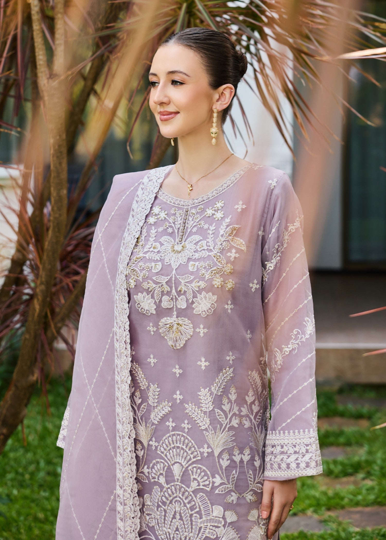 chiffon Kurta Set in Purple ash