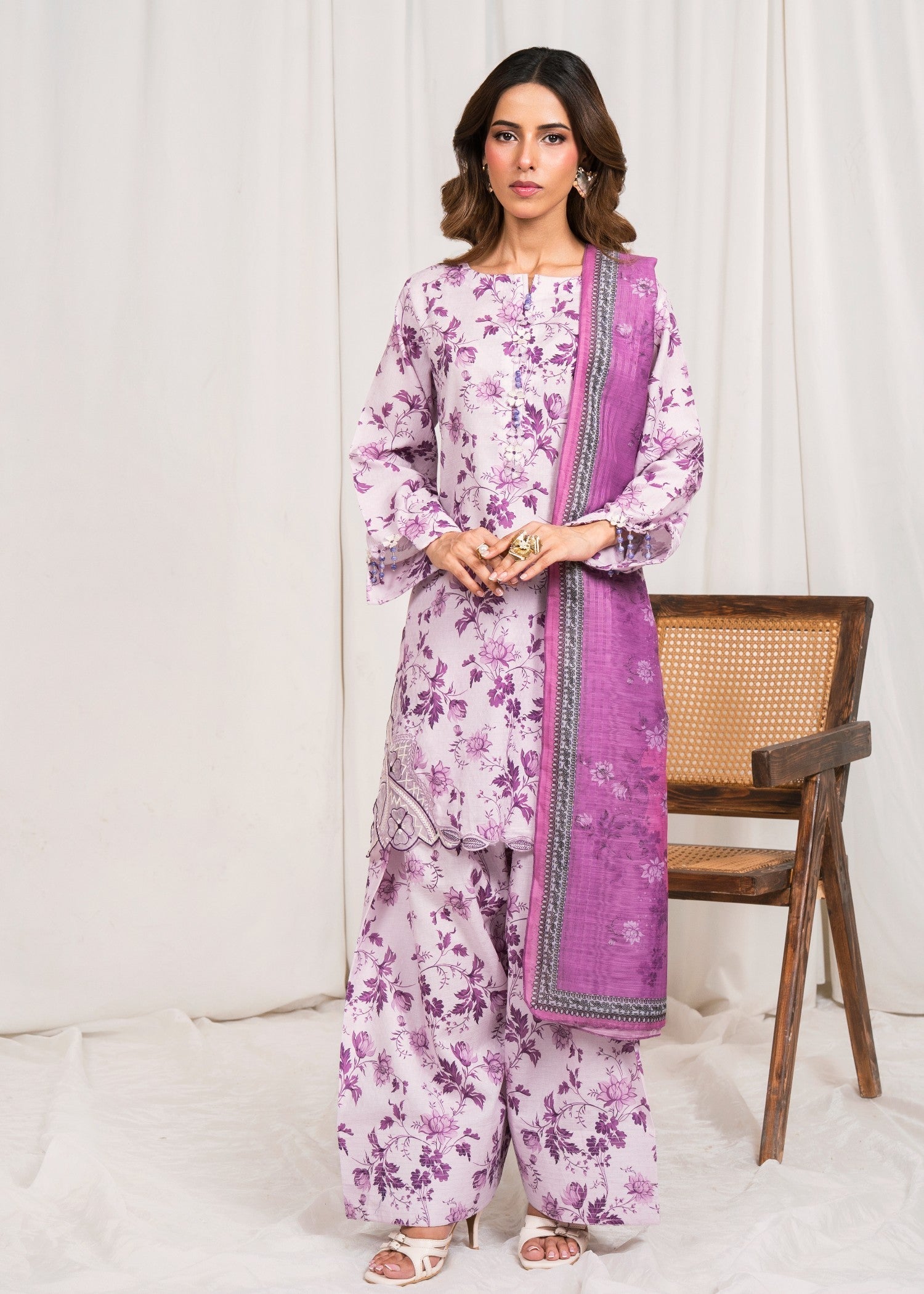textured lawn Kurta Set in Lilac, purple mountain majesty