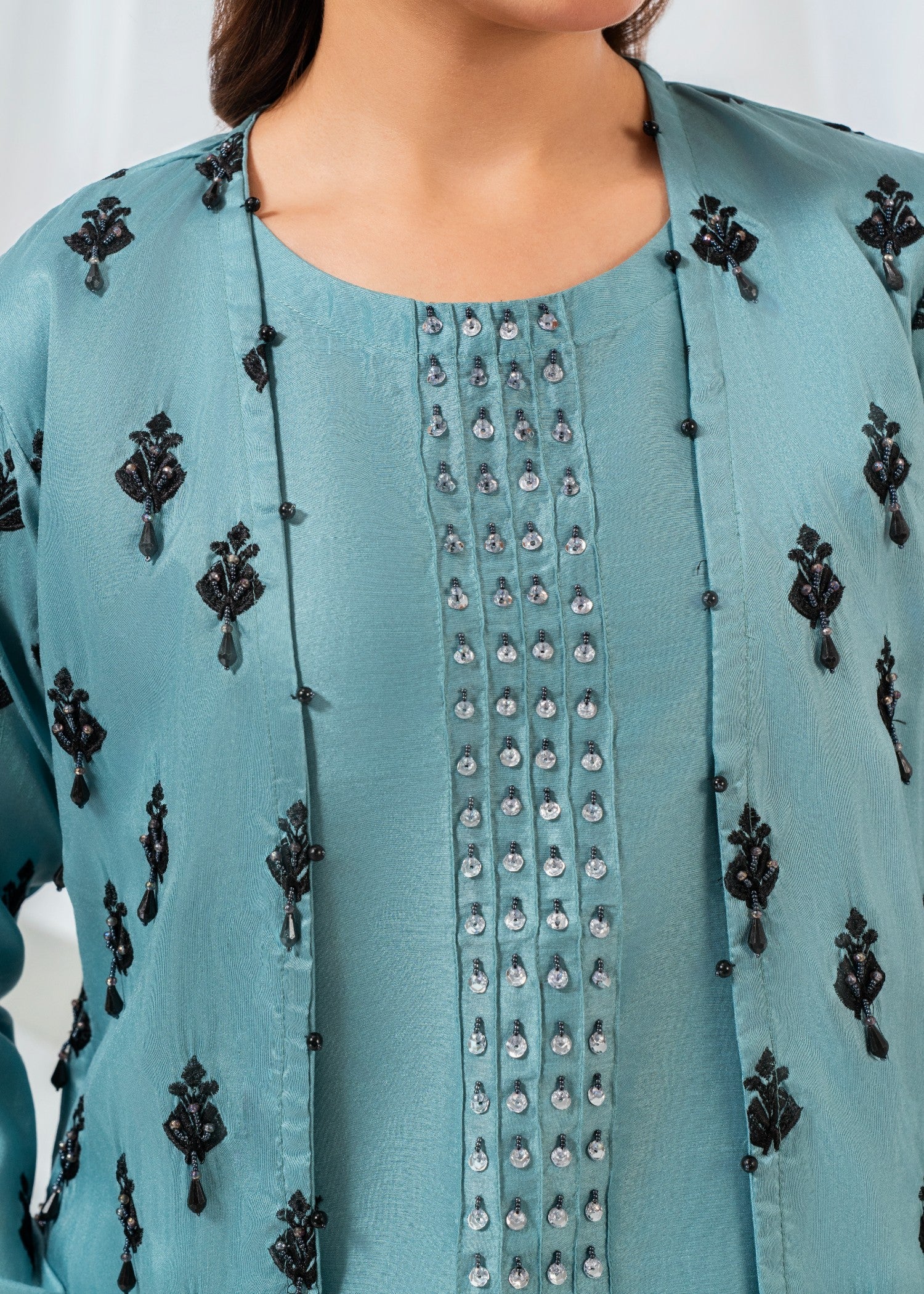 raw silk Gown in Pacific blue
