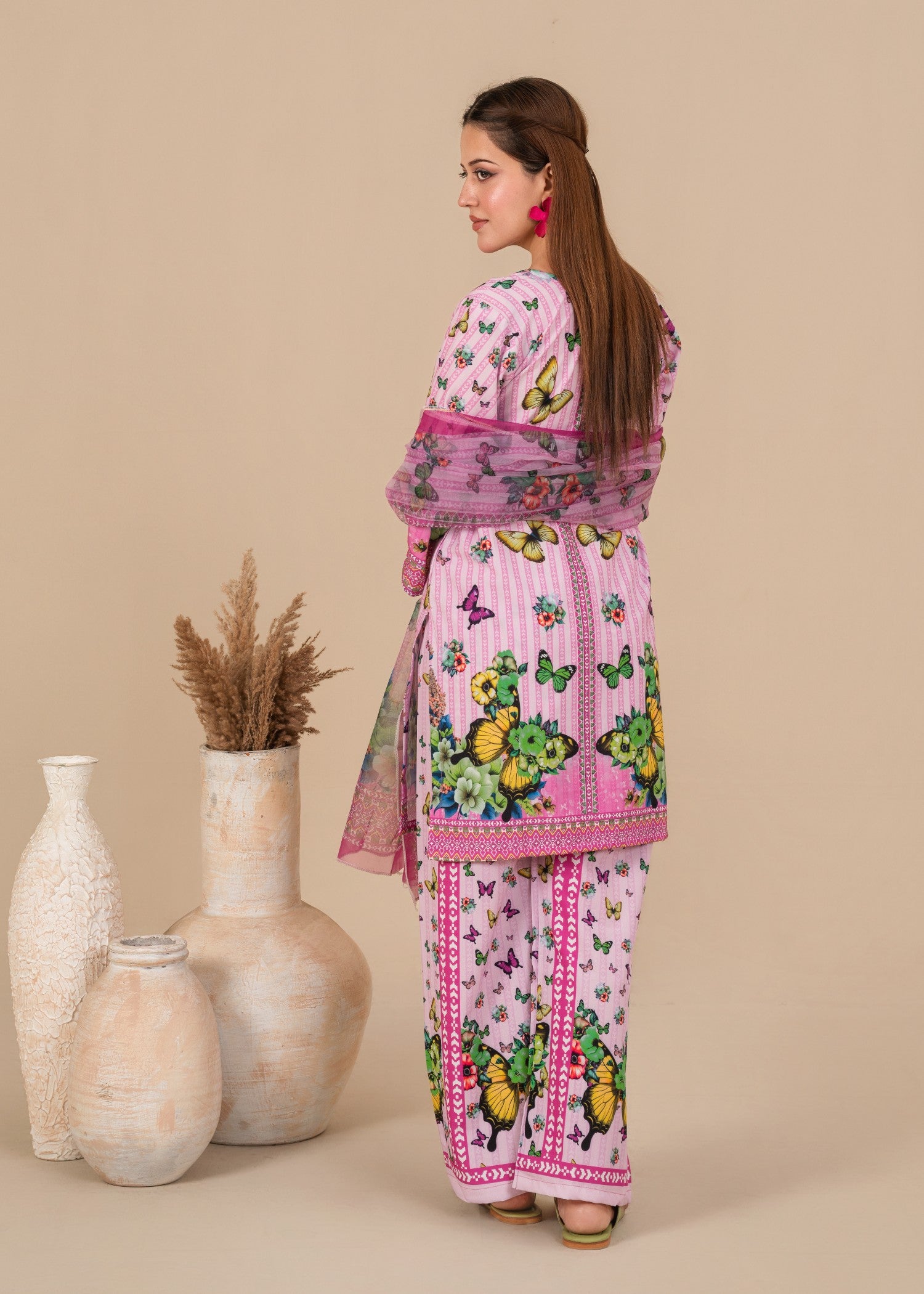 crepe Kurta Set in Purple ash