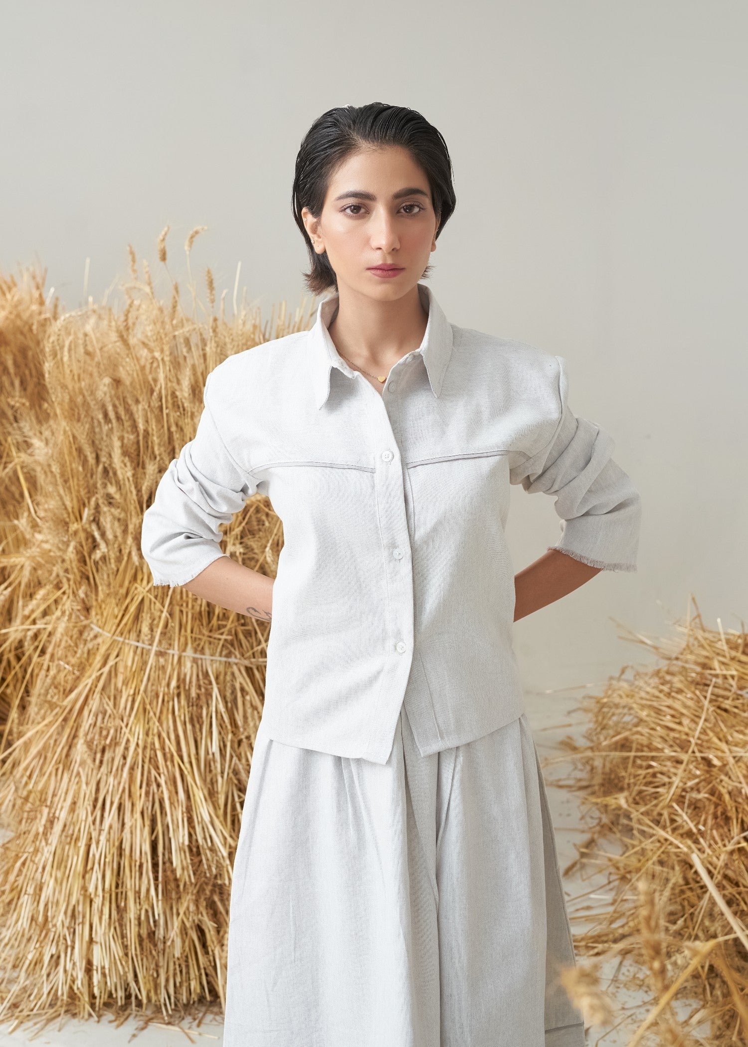 textured linen Skirt in Grey