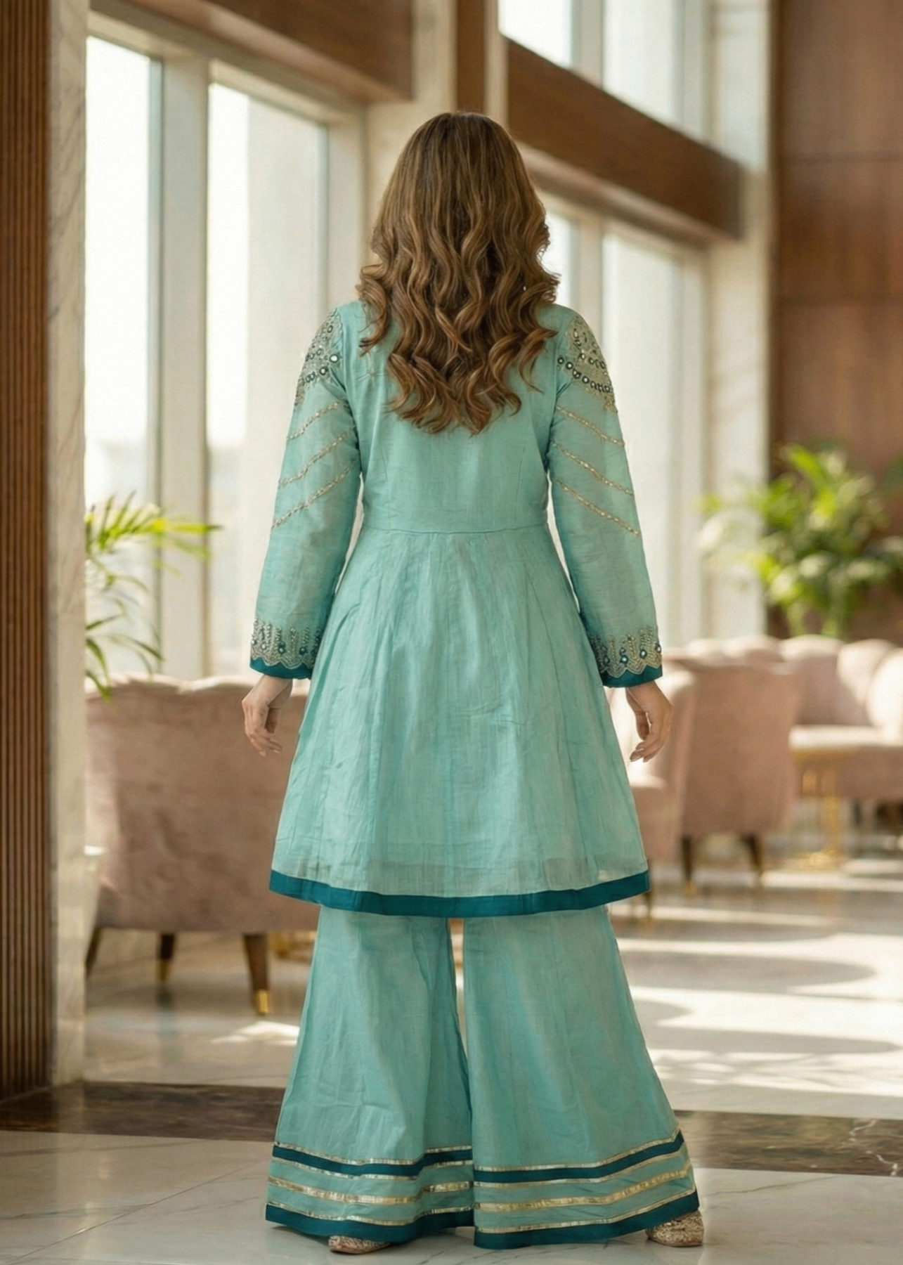 cotton net Short Frock in Parrot green
