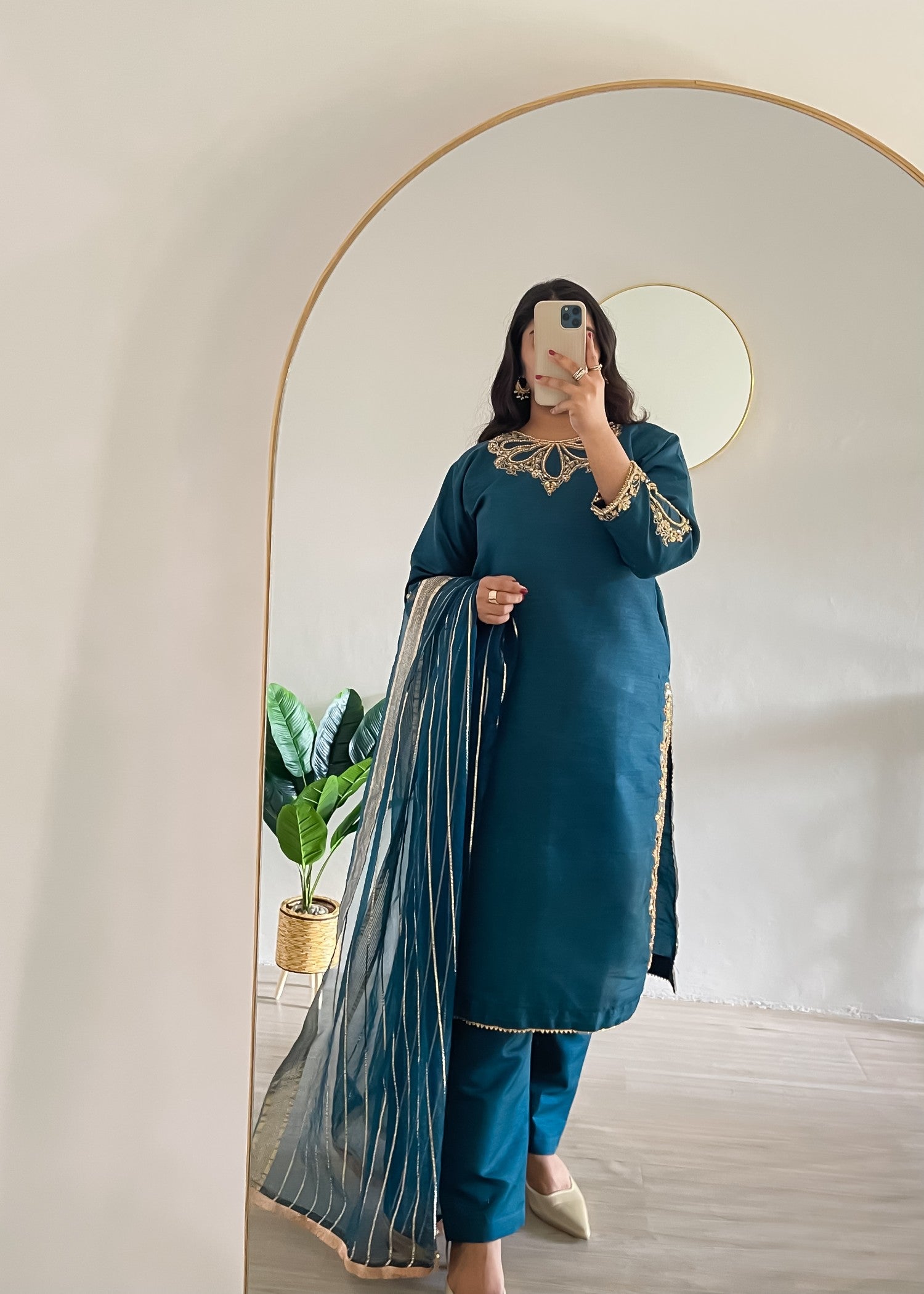poly silk Kurta Set in Teal