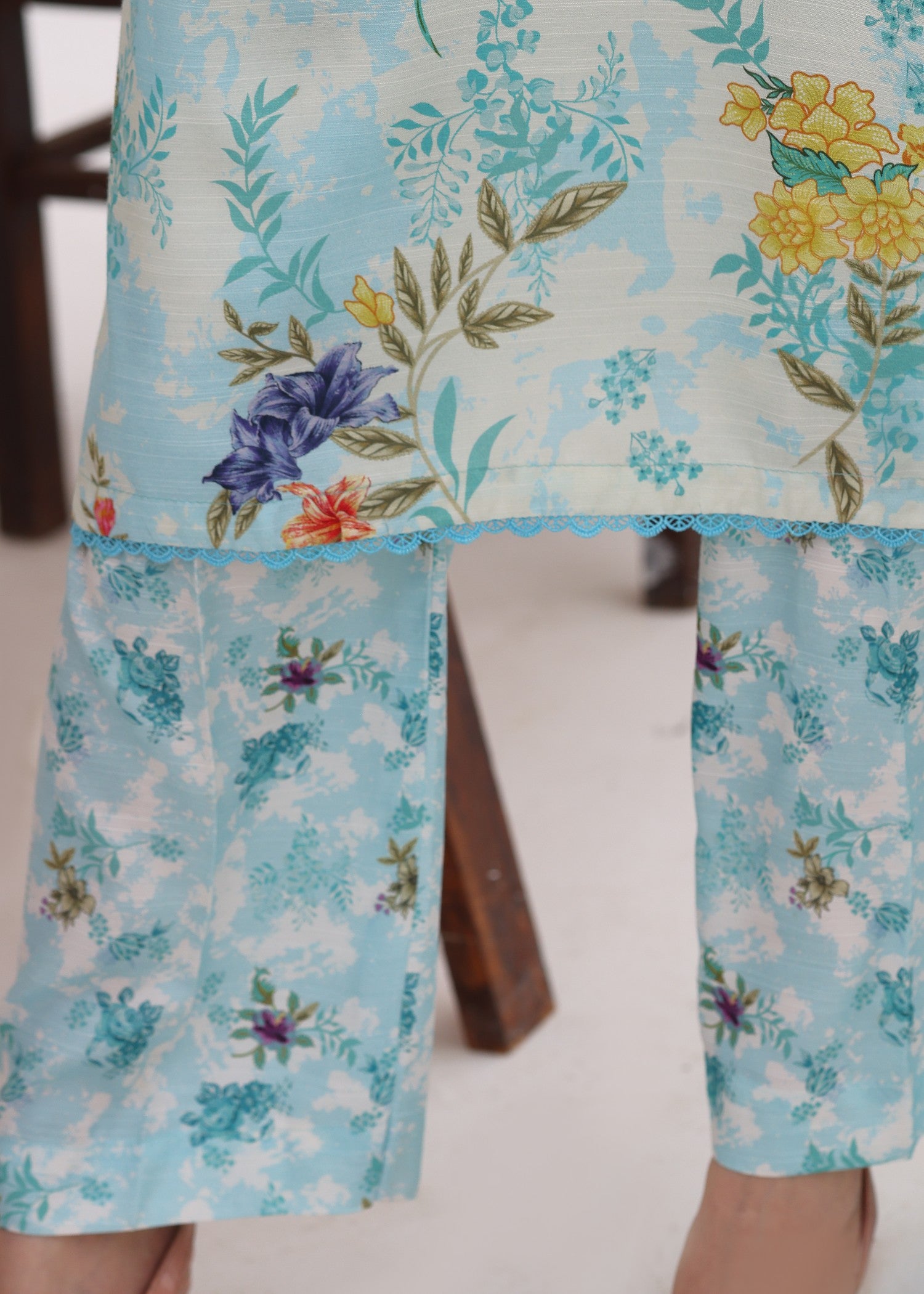 viscose raw silk Kurta Set in Sky blue