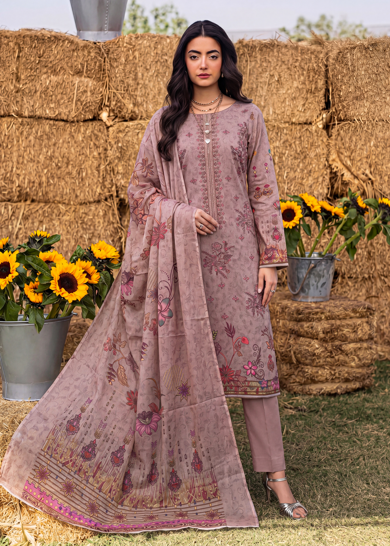 karandi Unstitched in Tea rose pink
