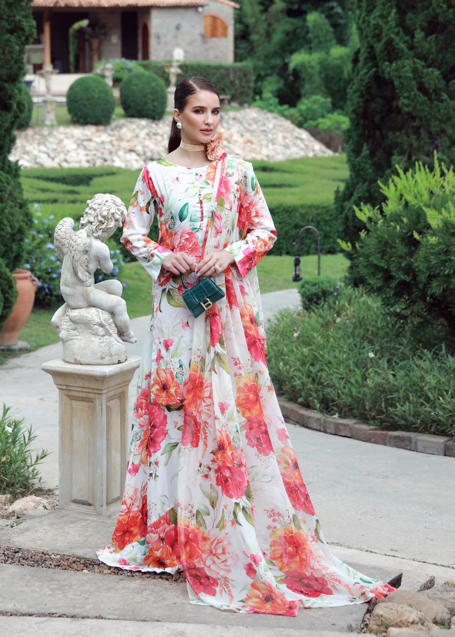 lawn Sharara in White