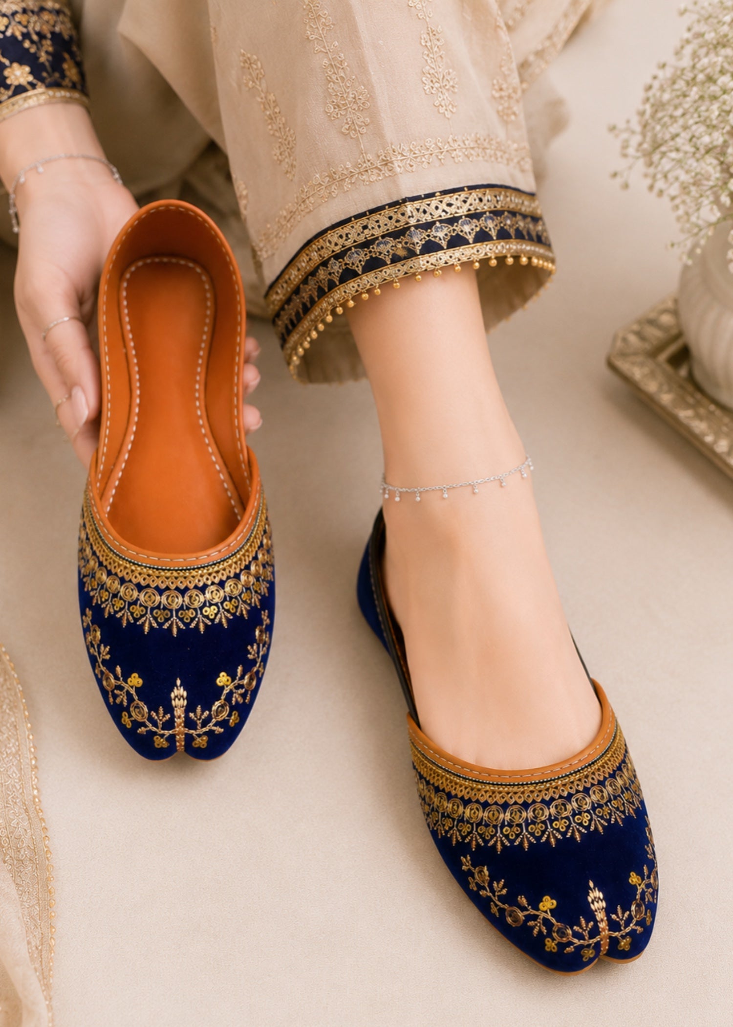 Khussa in Blue by - High Quality Women Khussa QMO4455