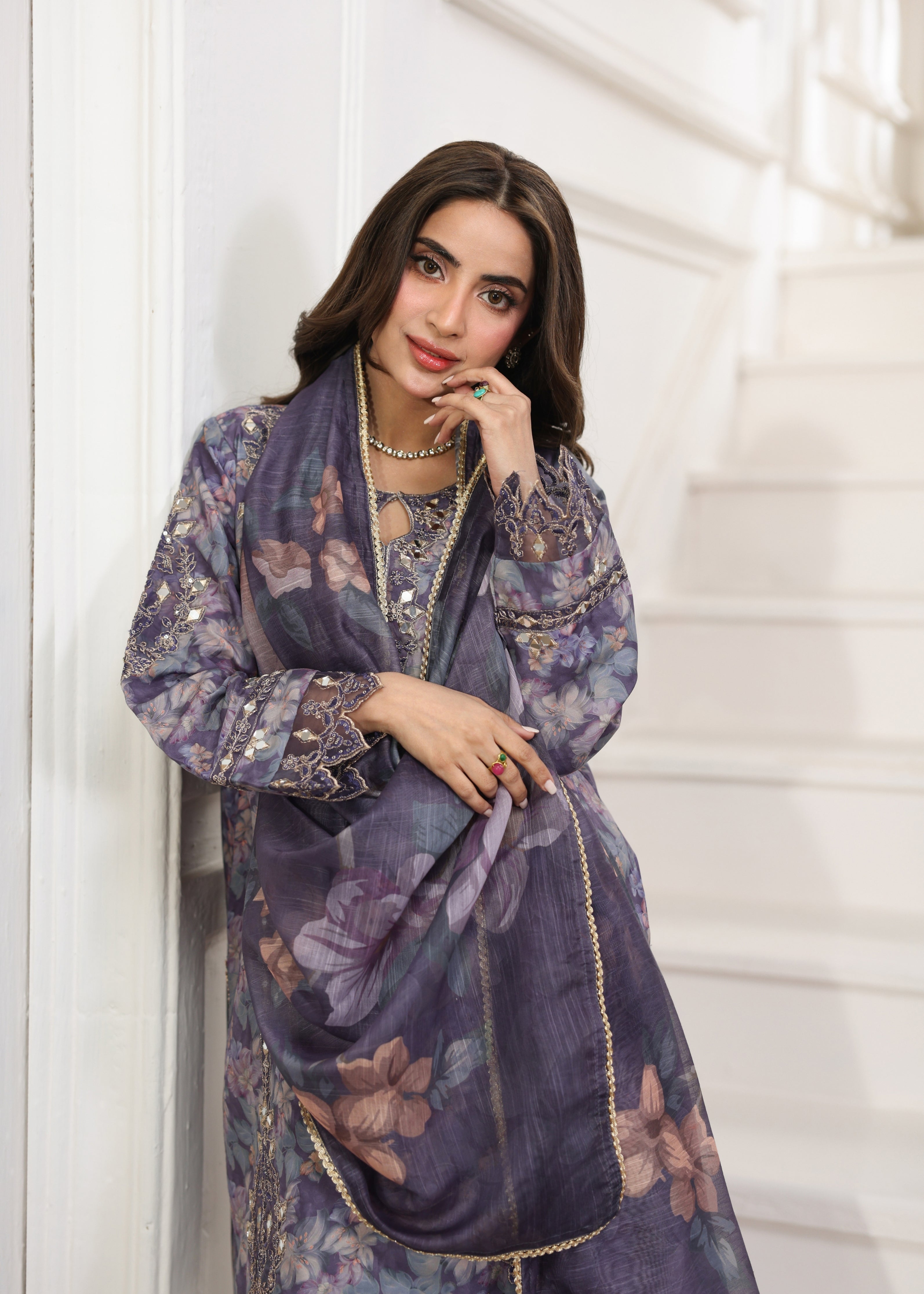 silk Kurta Set in Royal amethyst
