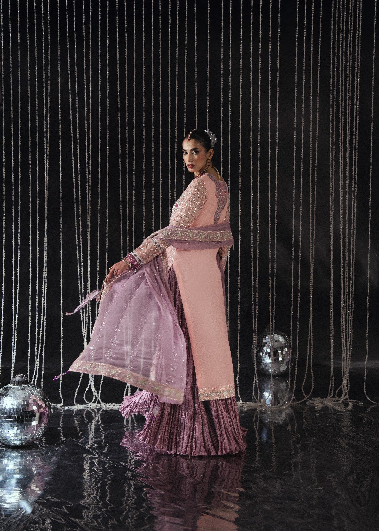 chiffon Sharara in Tea rose pink