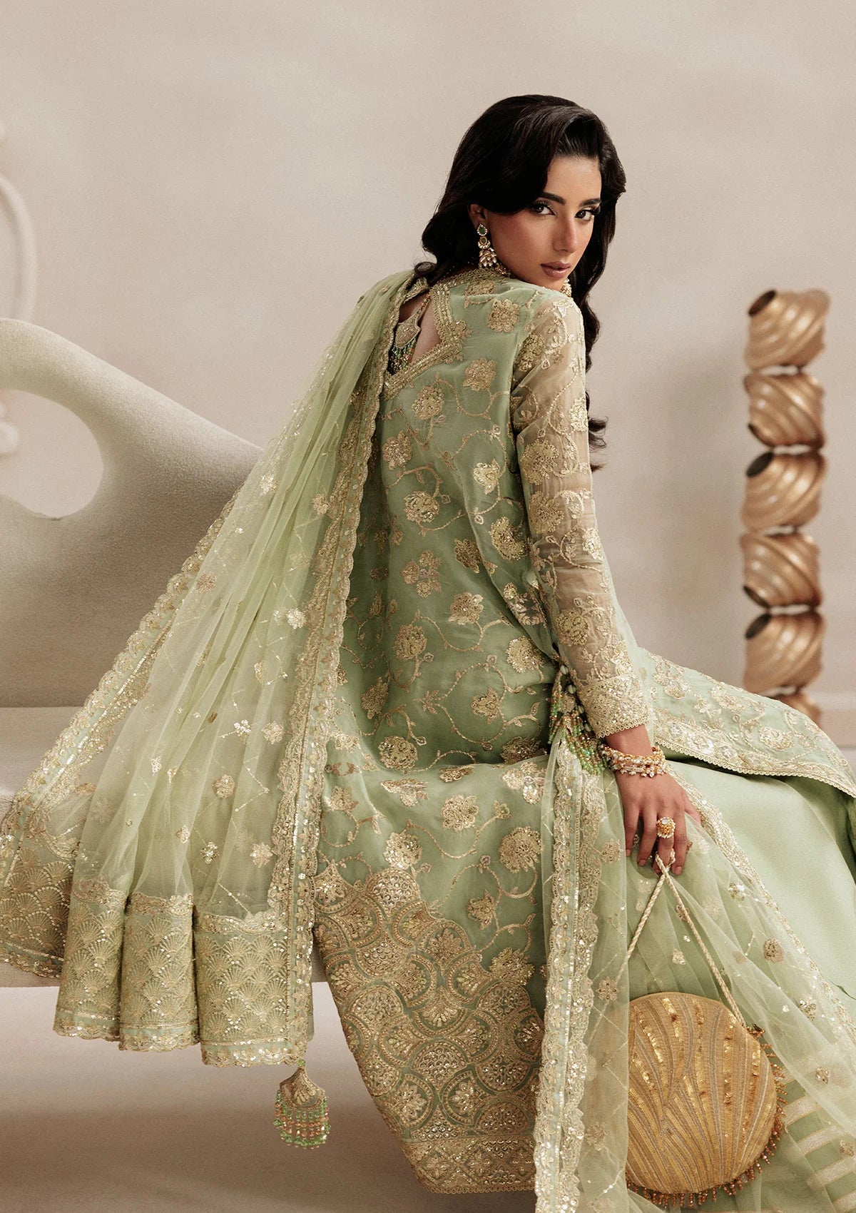 organza Unstitched in Pistachio green