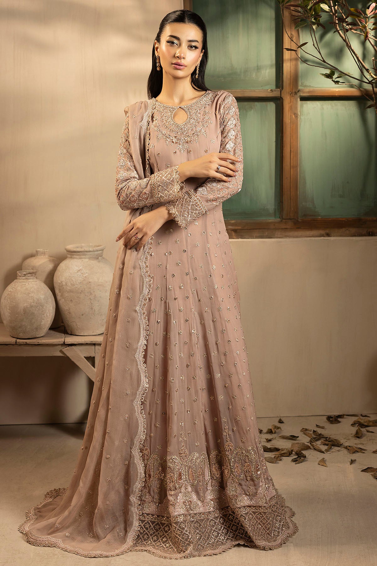 crinkle chiffon Unstitched in Beige