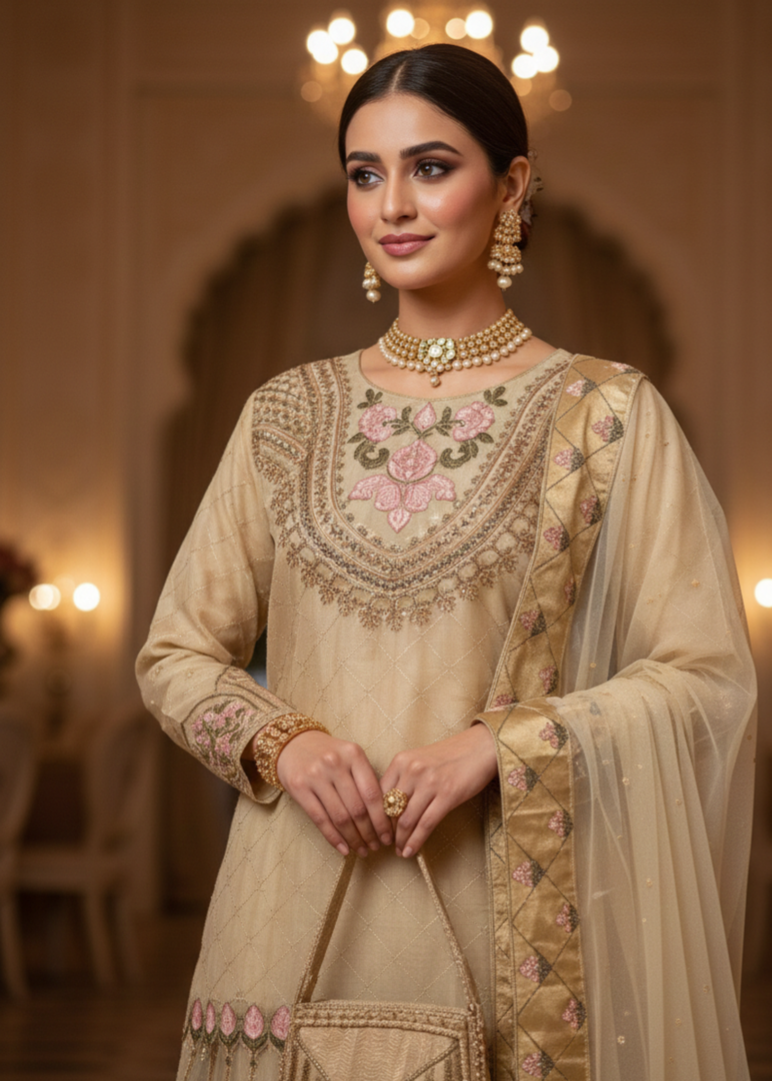 organza Lehenga in Mellow yellow