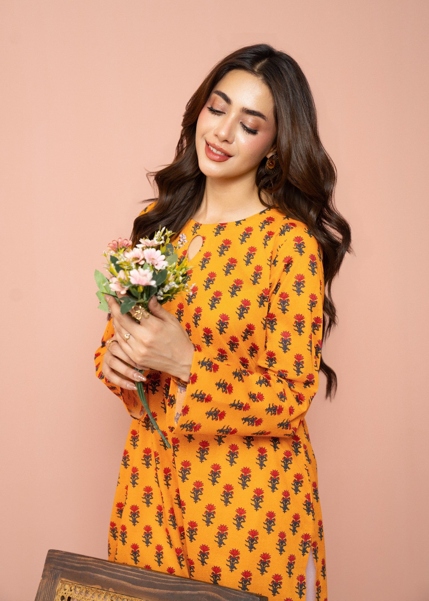 lawn cotton Kurta Set in Mustard