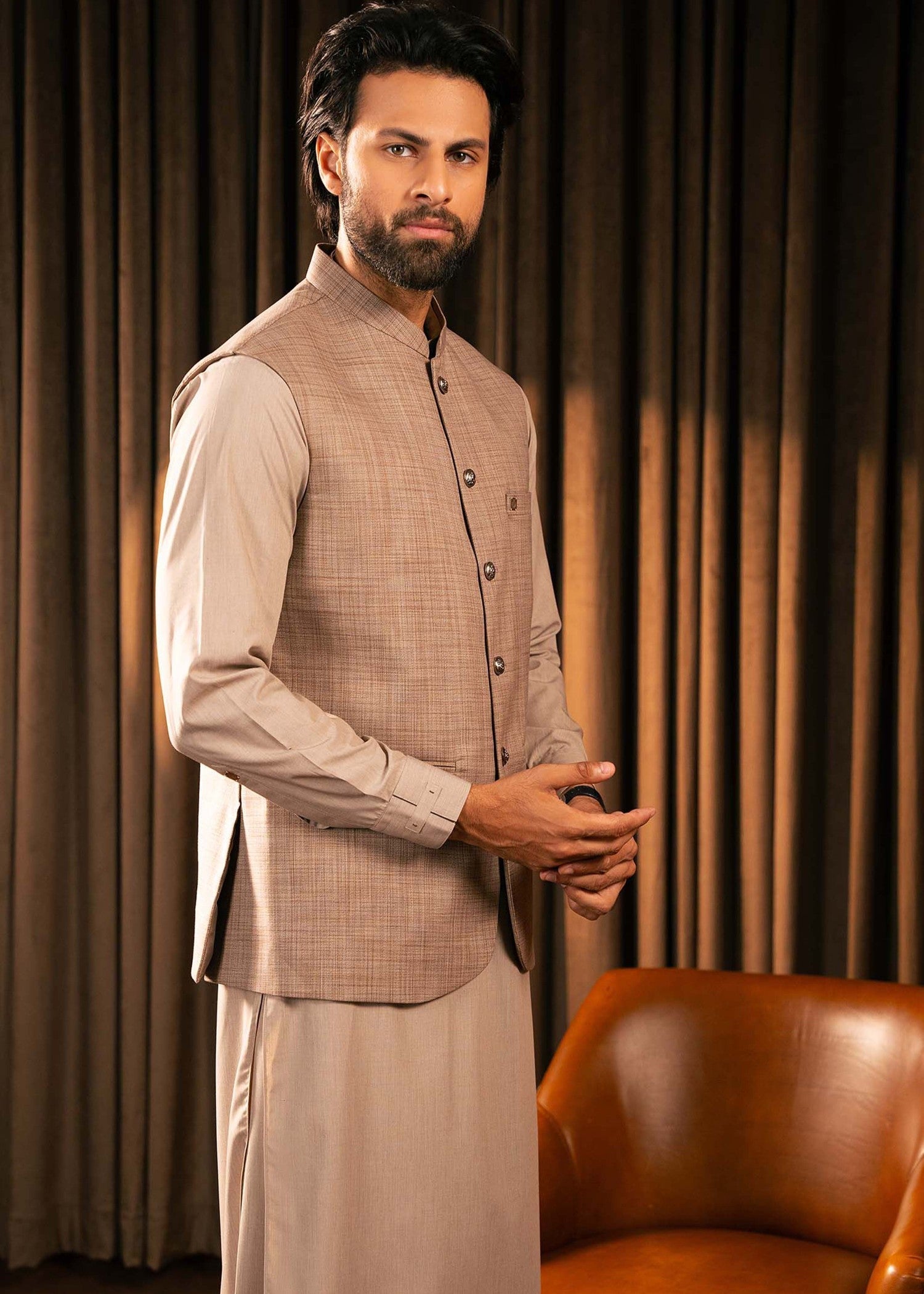 cotton Waistcoat in Beige