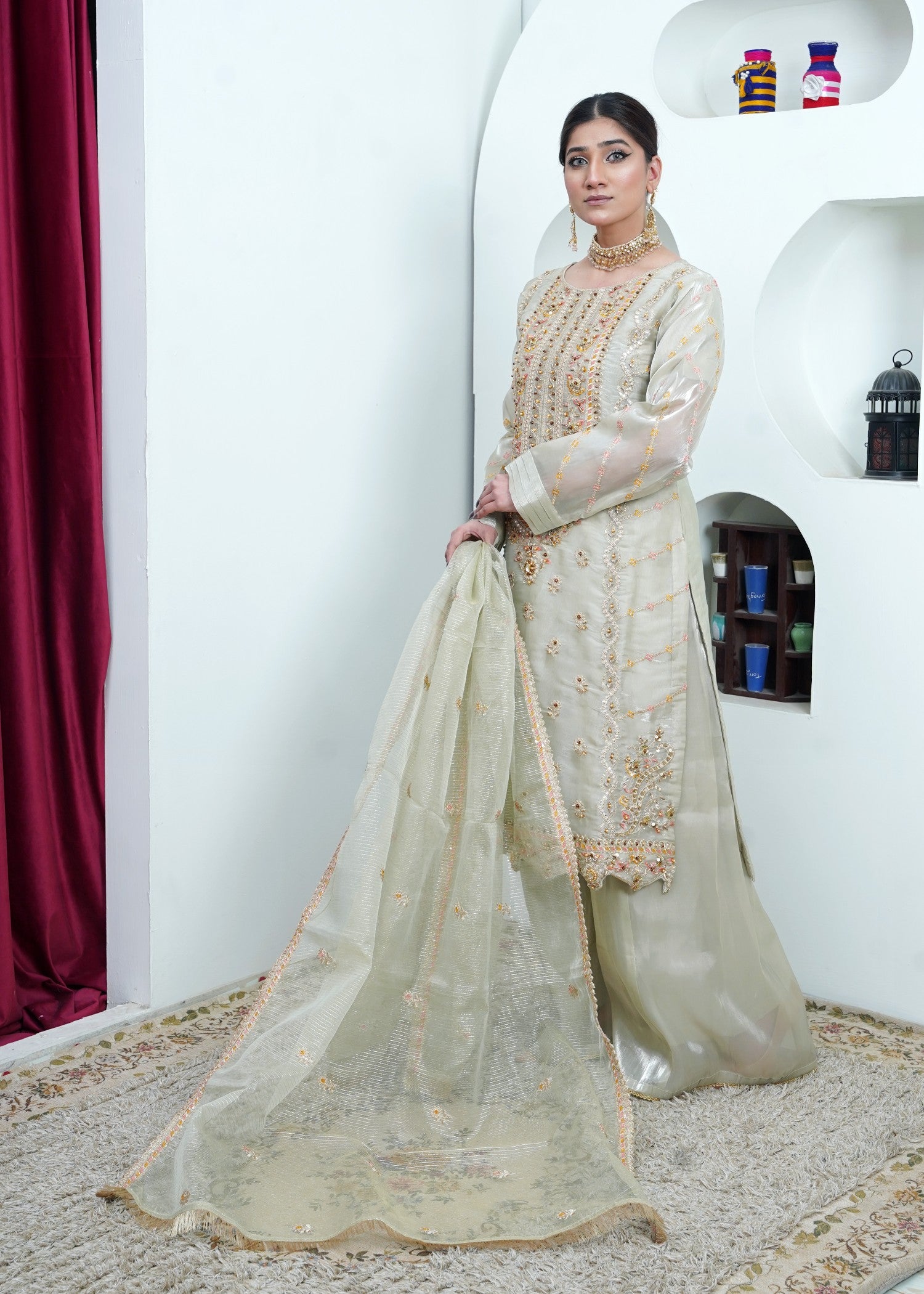 pure silk Kurta Set in Tea green