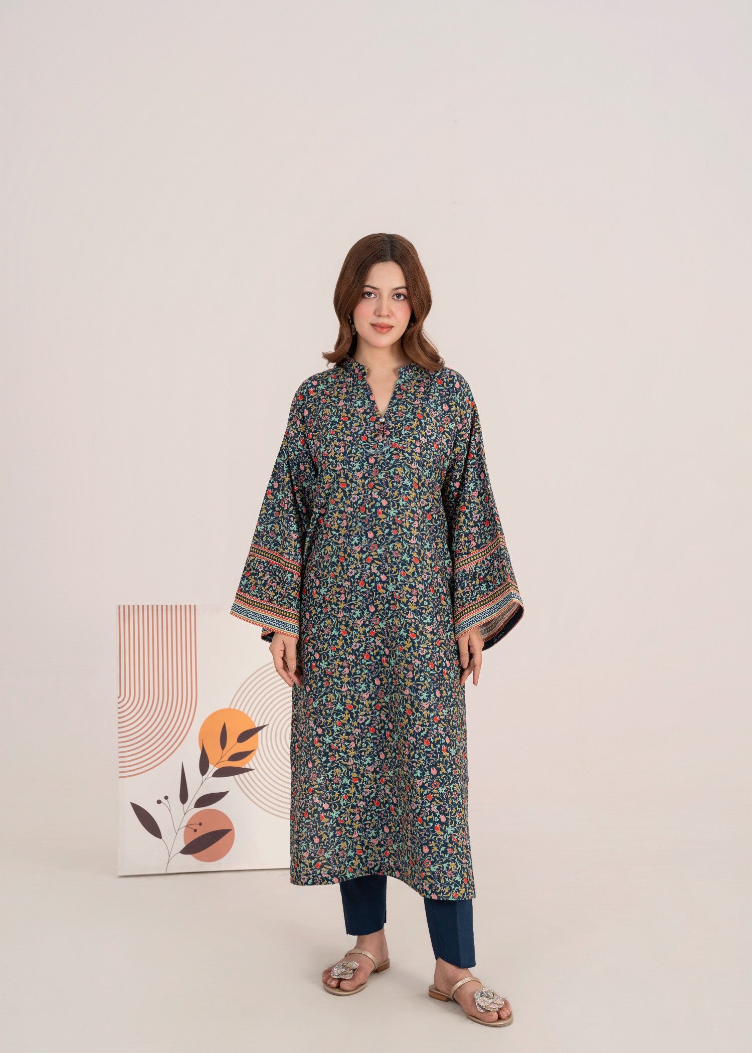 khaddar Kurta Set in Navy blue