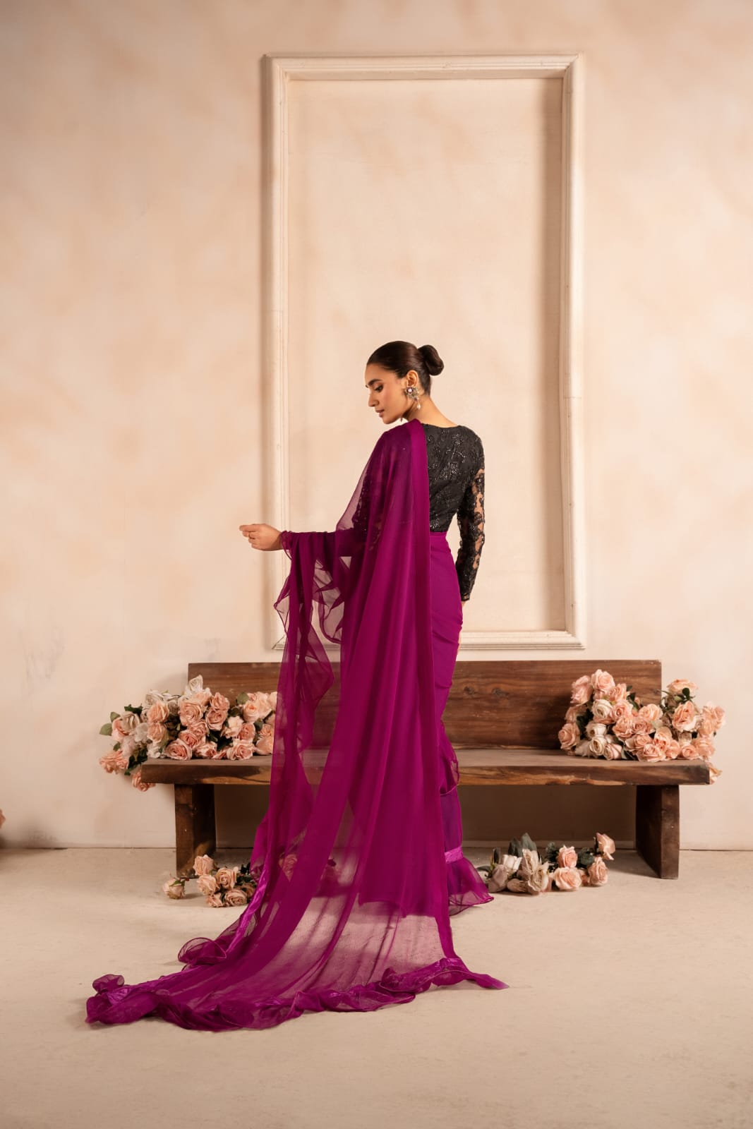 net Saree in Purple
