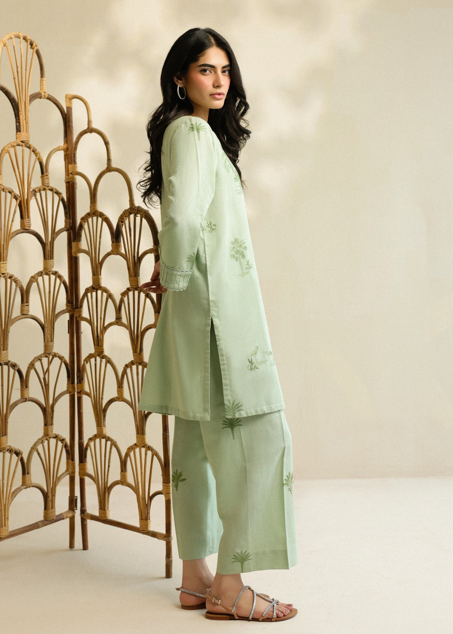 self jacquard Co Ord Sets in Pistachio green