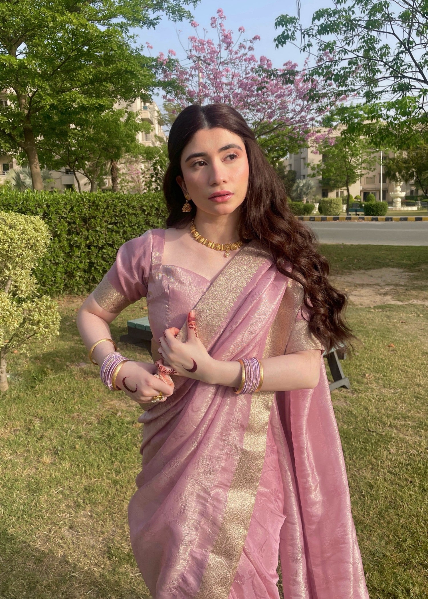 silk tissue Saree in Lilac