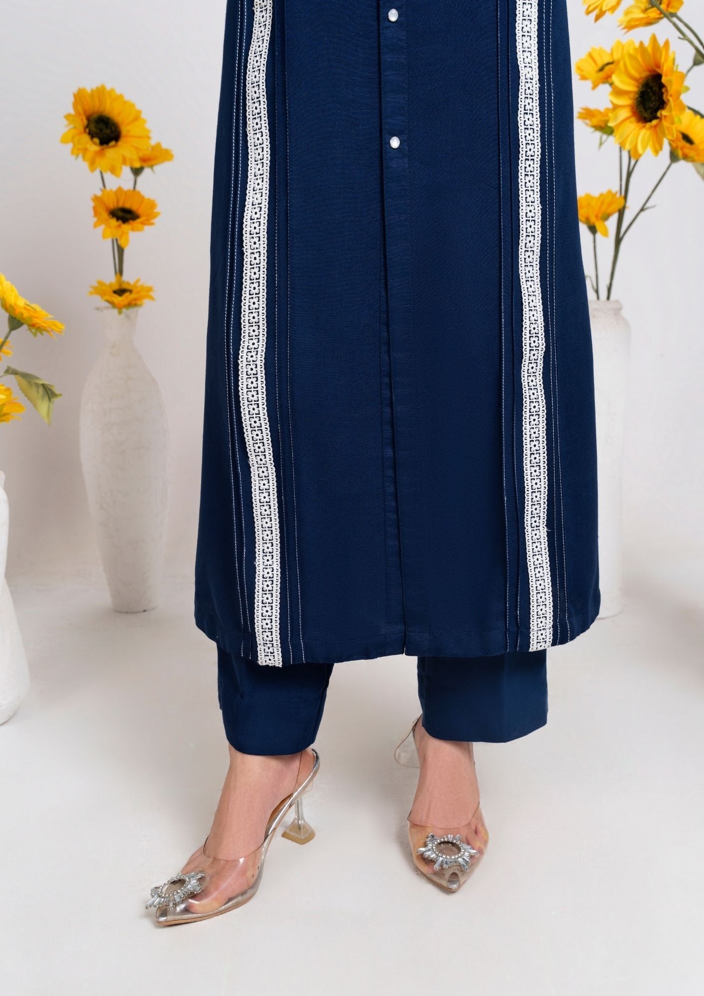 silk karandi Kurta Set in Navy blue