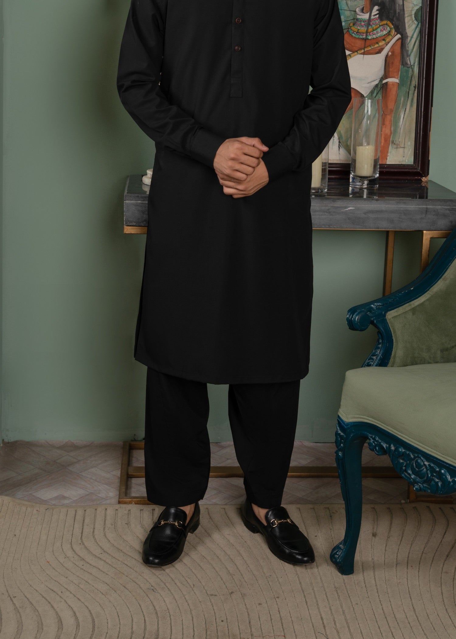 wash & wear Shalwar Kameez in Black by Thread & Weave By Zeplar