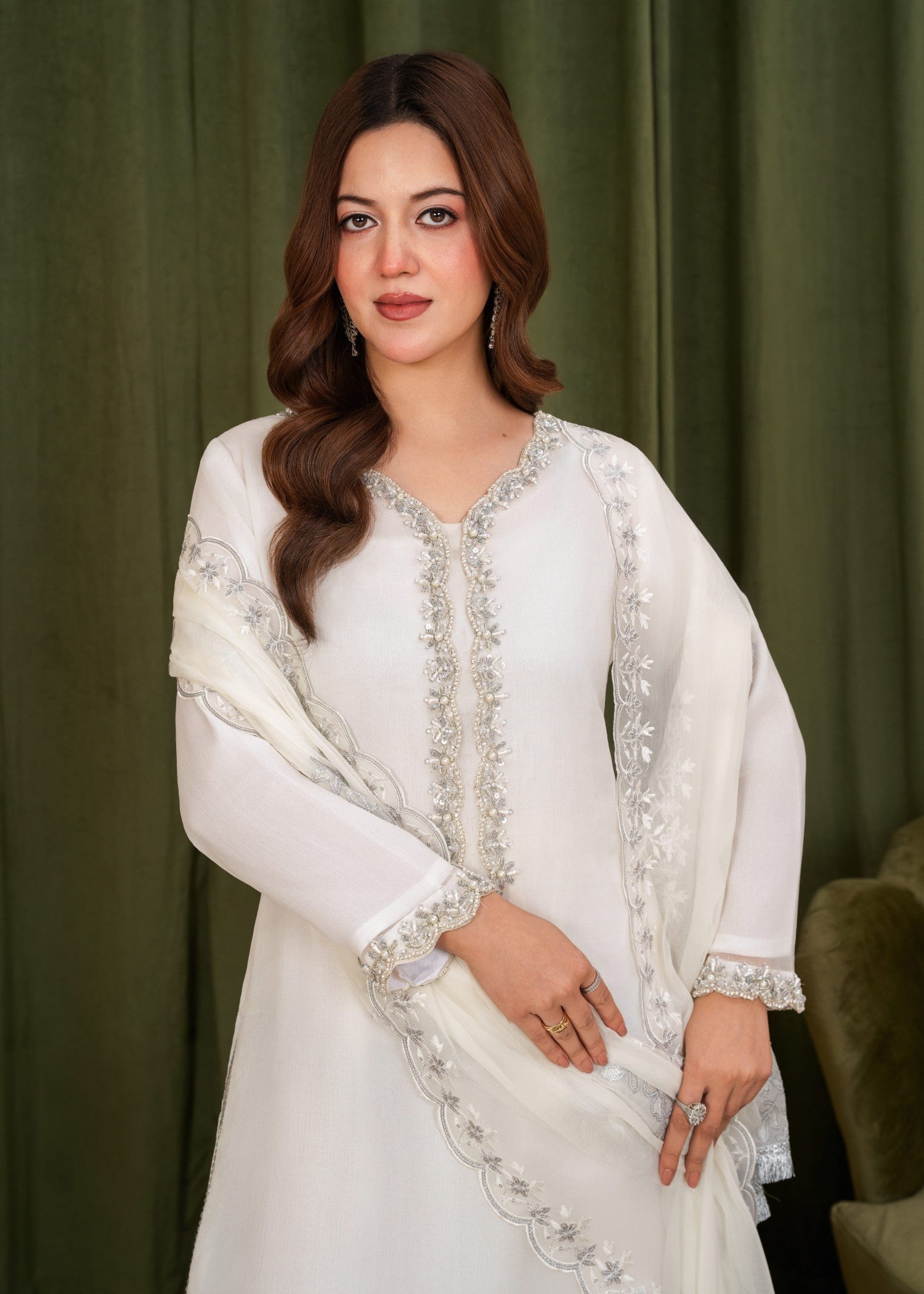 pk crinkle chiffon Kurta Set in Milk