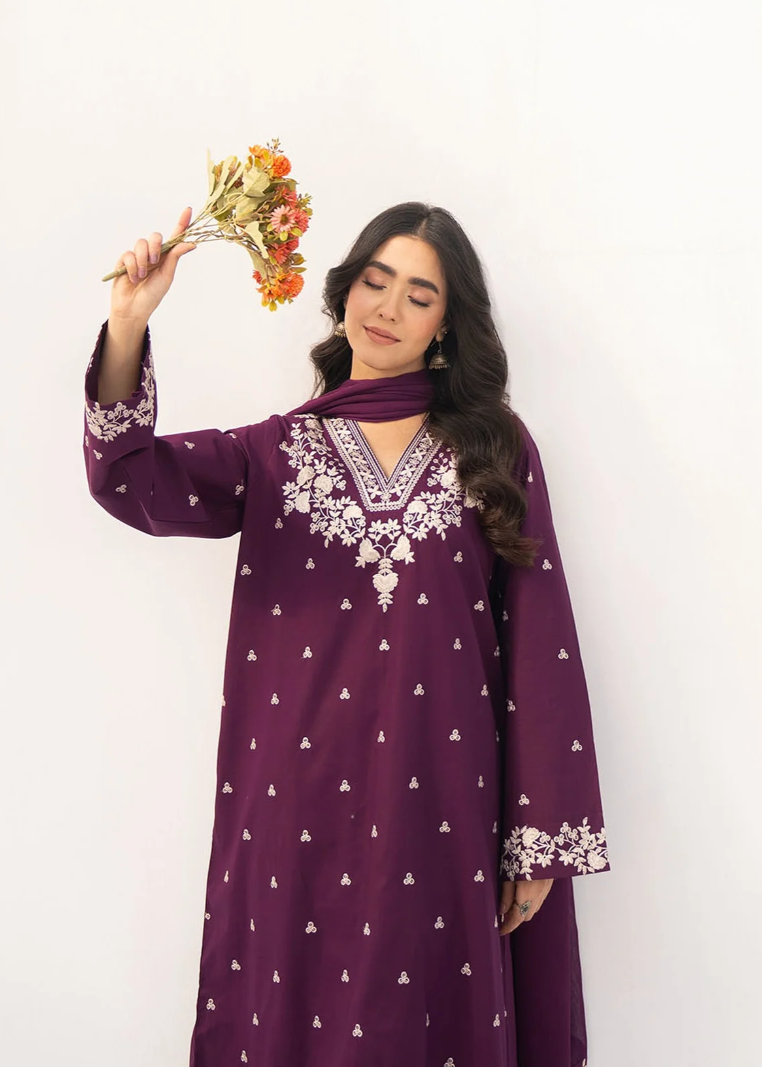 linen Kurta Set in Plum