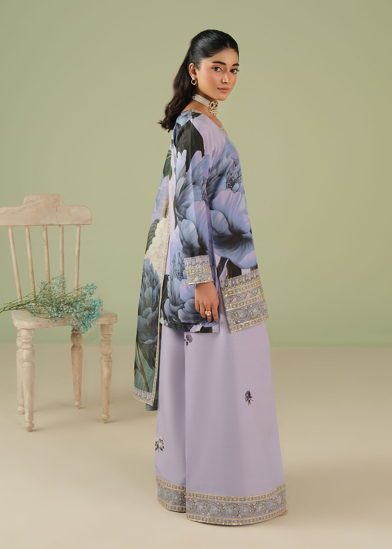 raw silk Kurta Set in Lavender