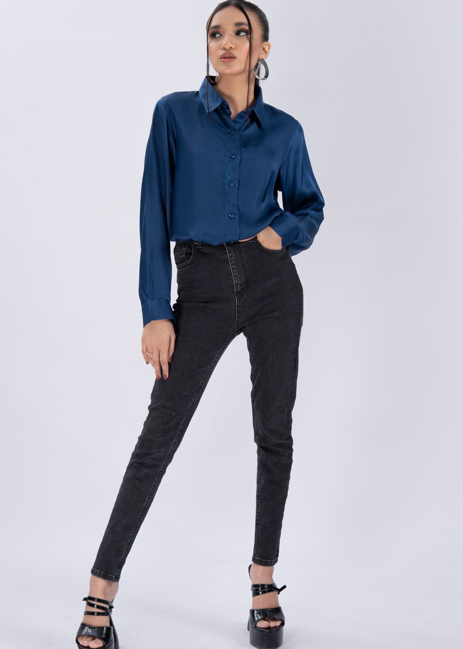 cotton silk Formal Shirt in Navy blue