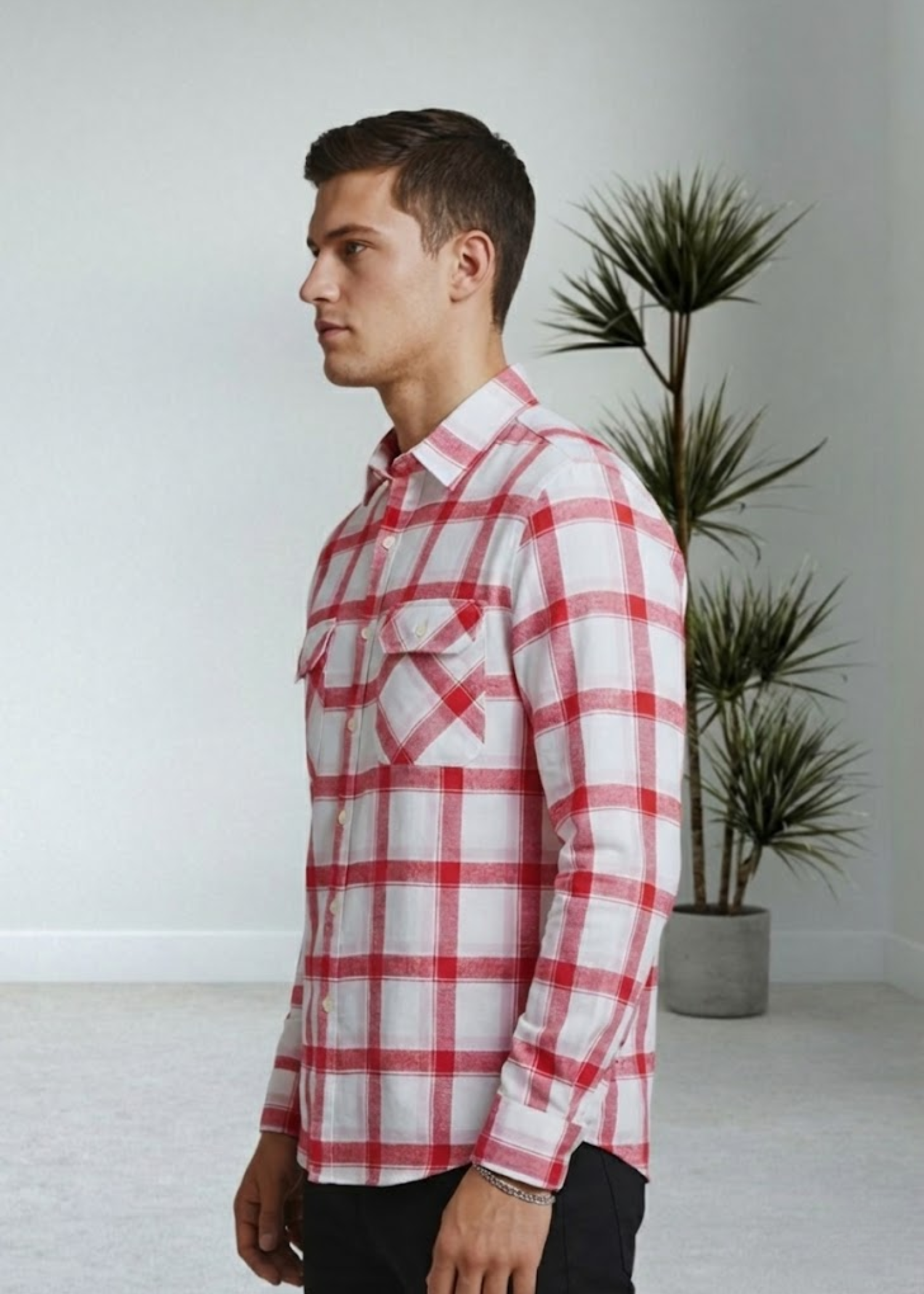 flannel Casual Shirt in White, red