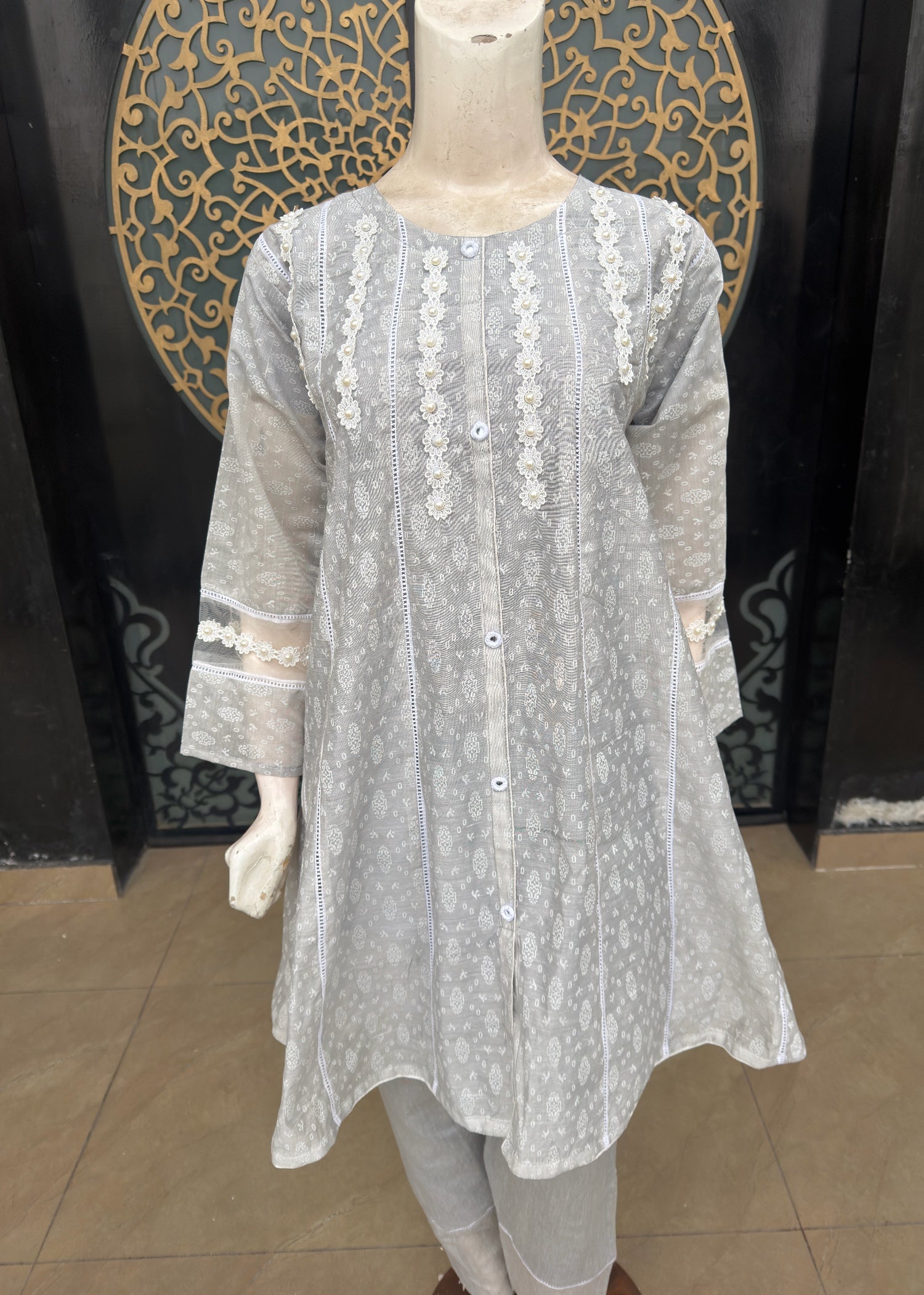 paper lawn Short Frock in Silver