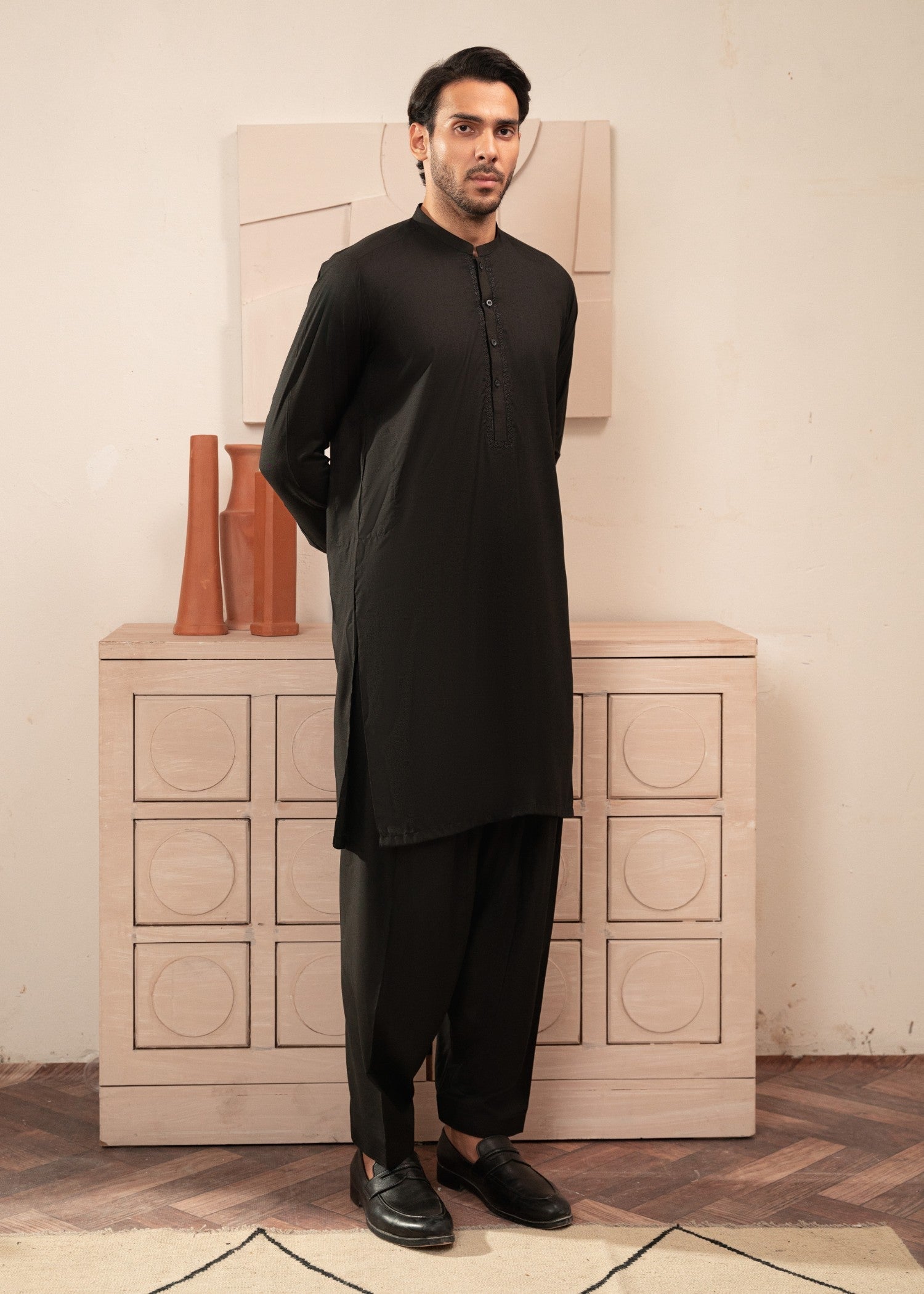 wash & wear Shalwar Kameez in Black by Buraq