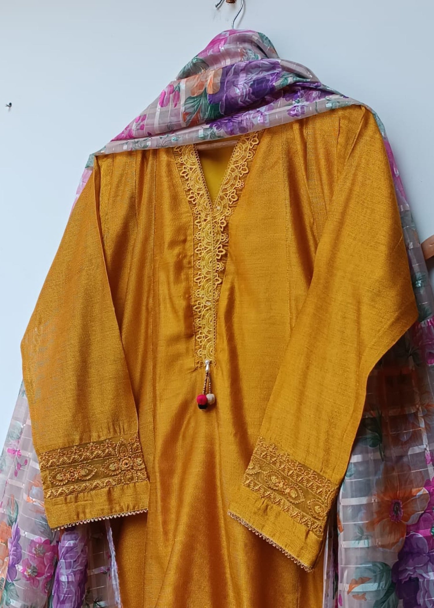 khaddi net Anarkali in Mustard