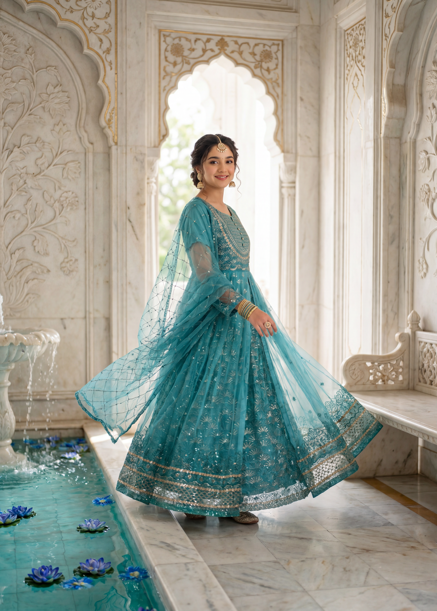 net Pishwas in Turquoise