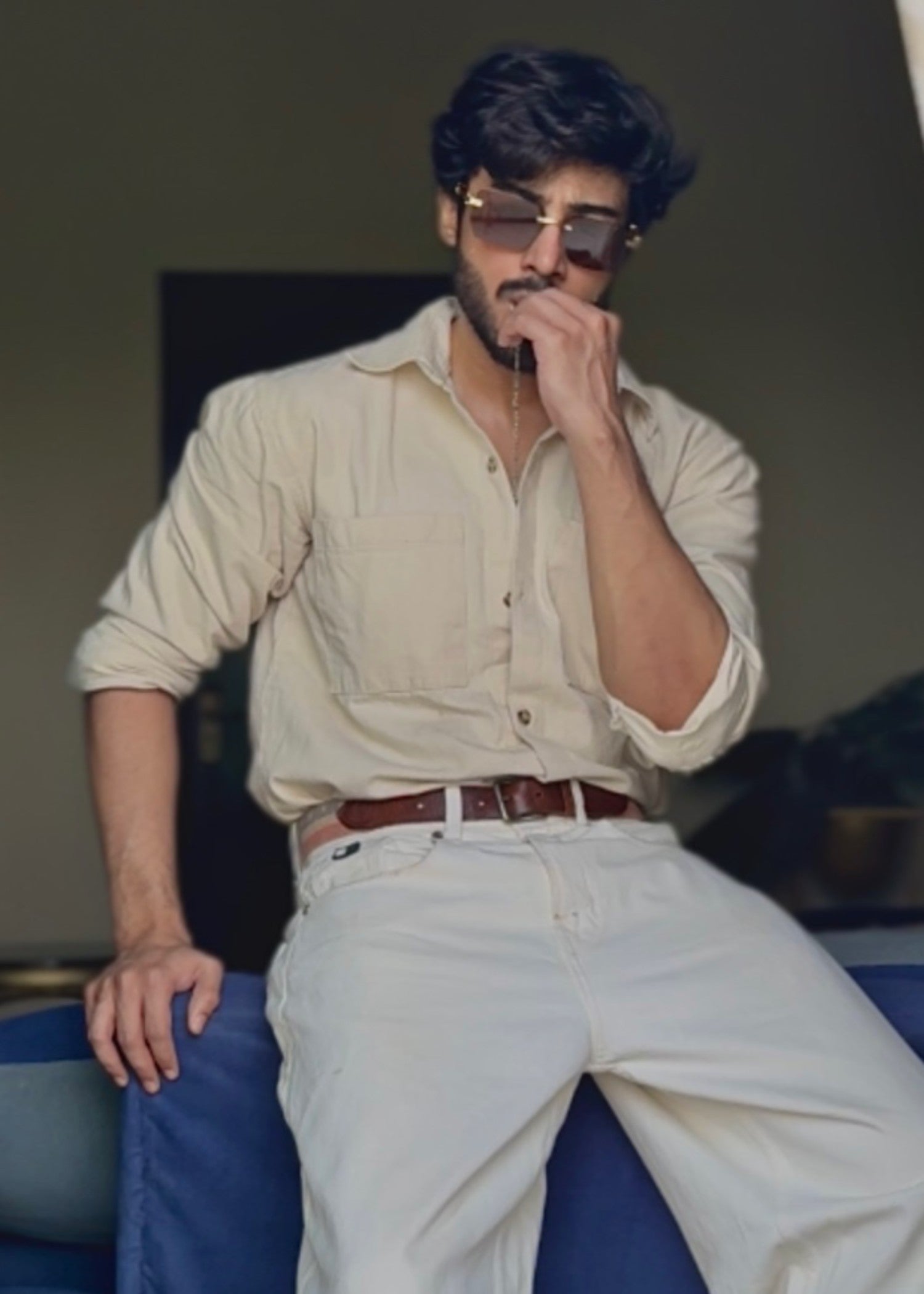 denim Casual Shirt in Beige