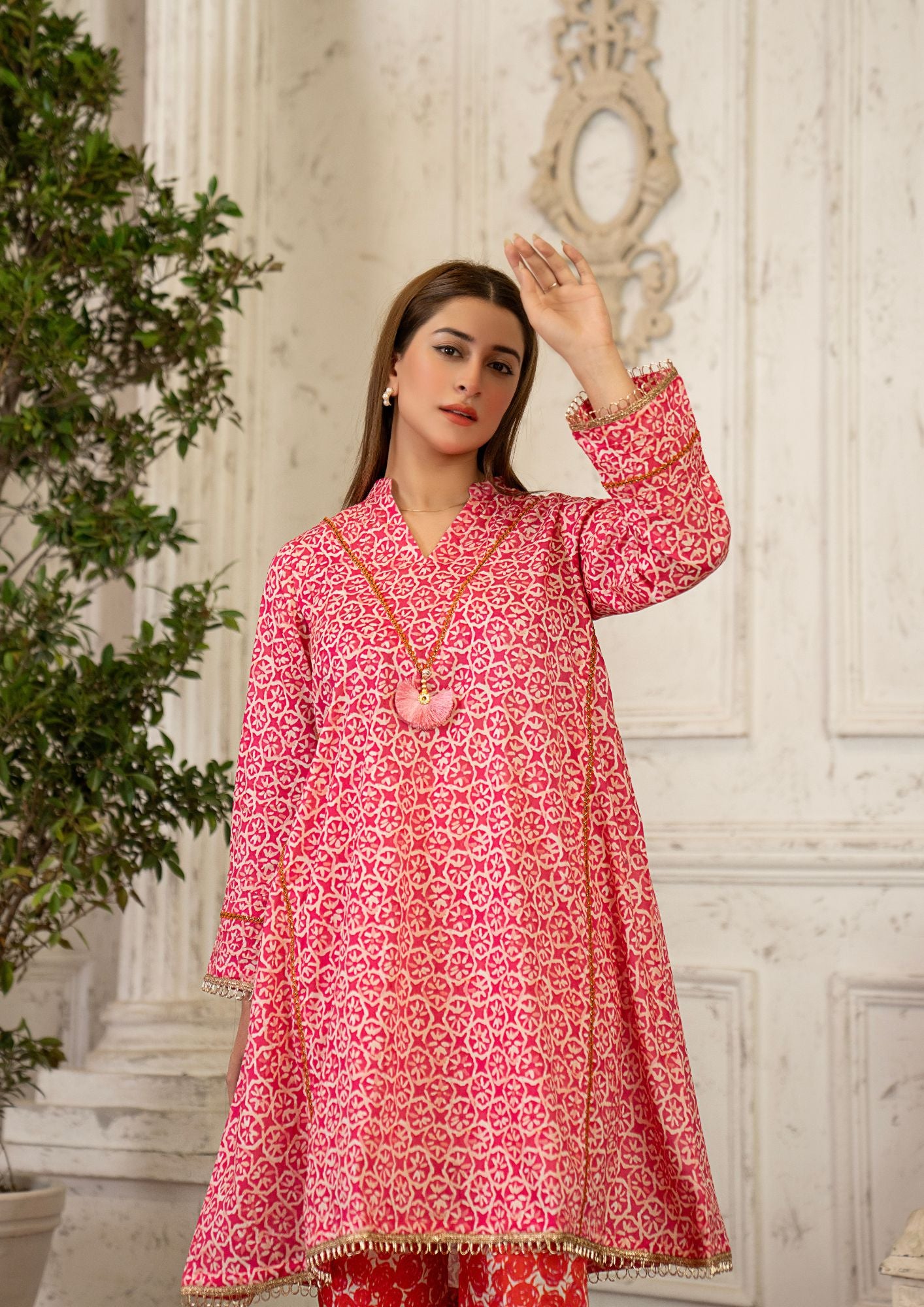 lawn Short Frock in Red