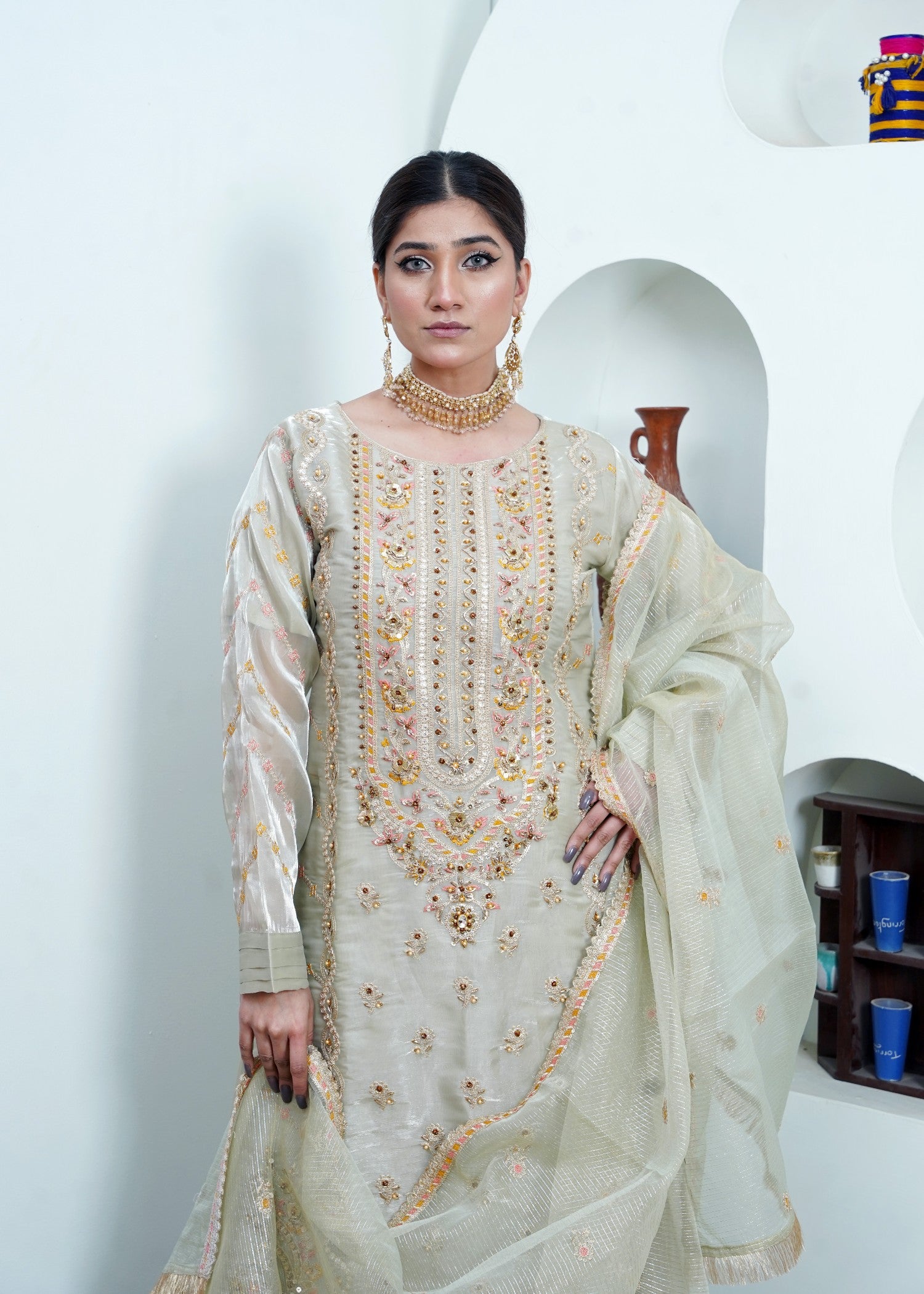pure silk Kurta Set in Tea green