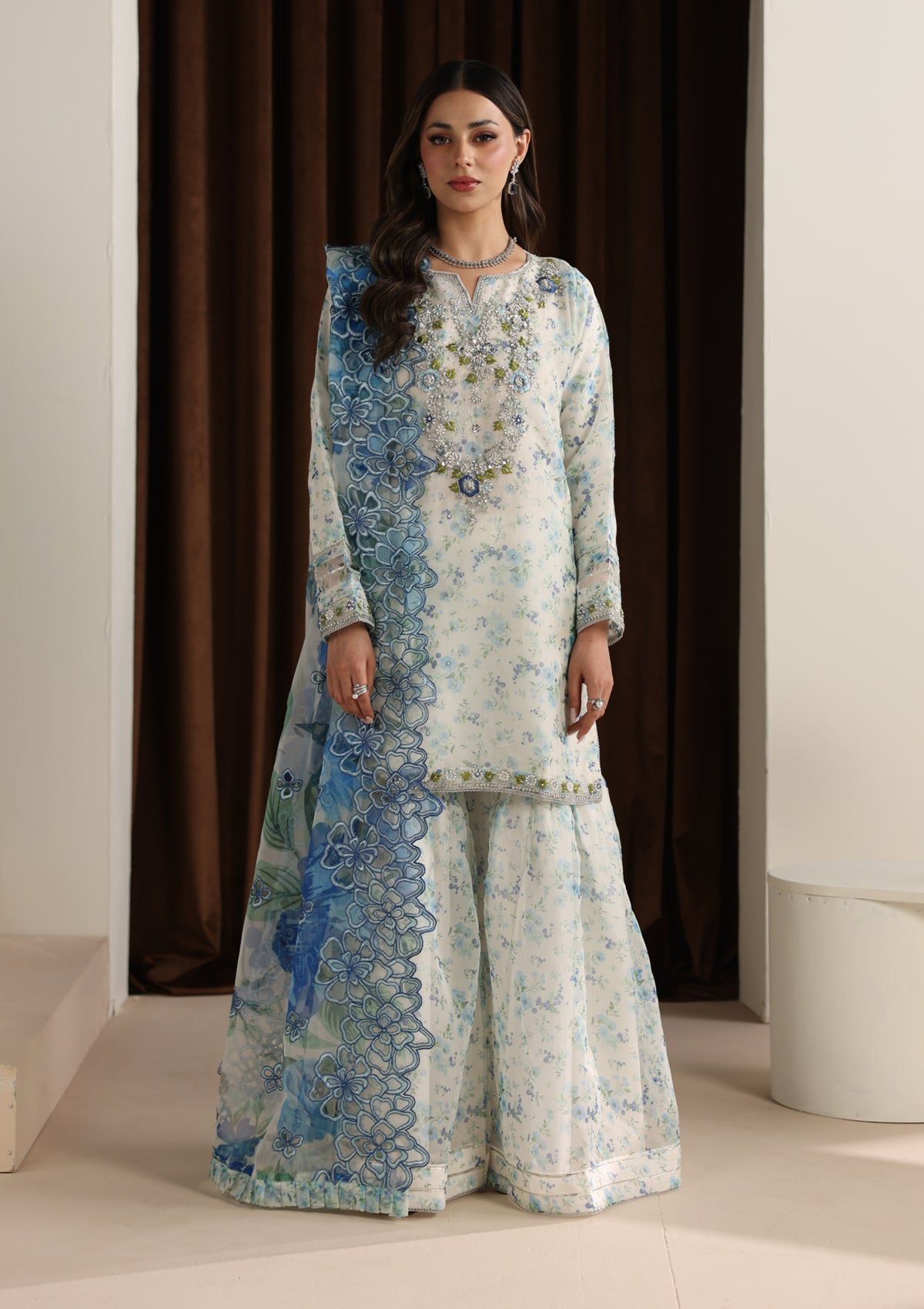organza Kurta Set in Sky blue
