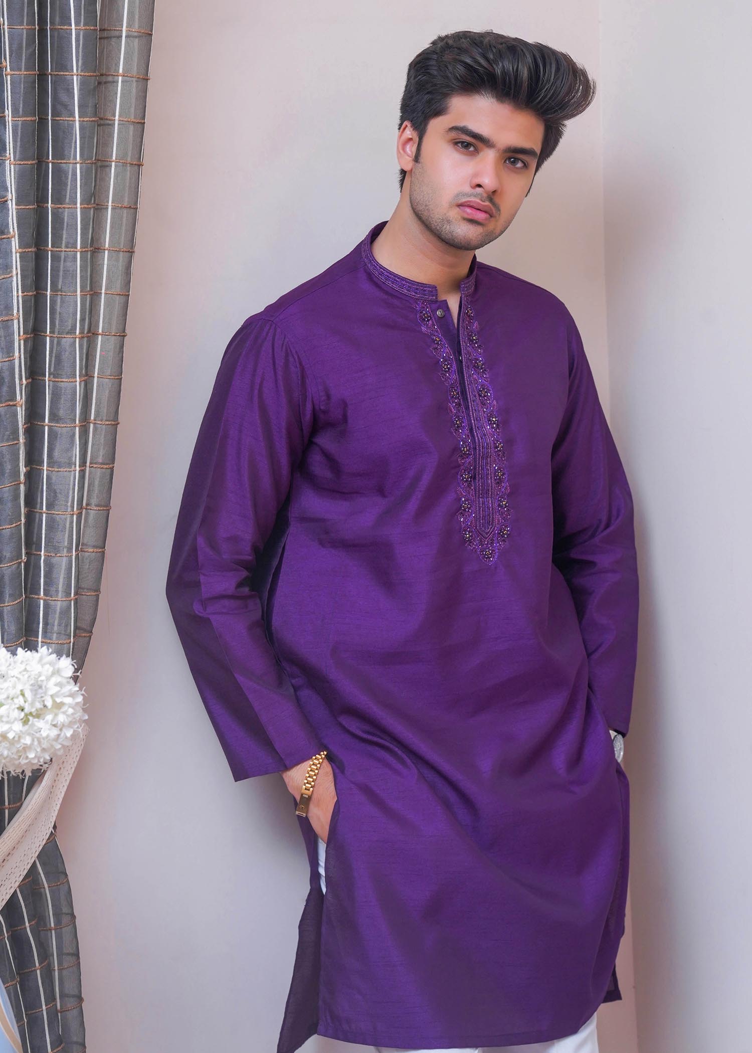 raw silk Kurta in Purple