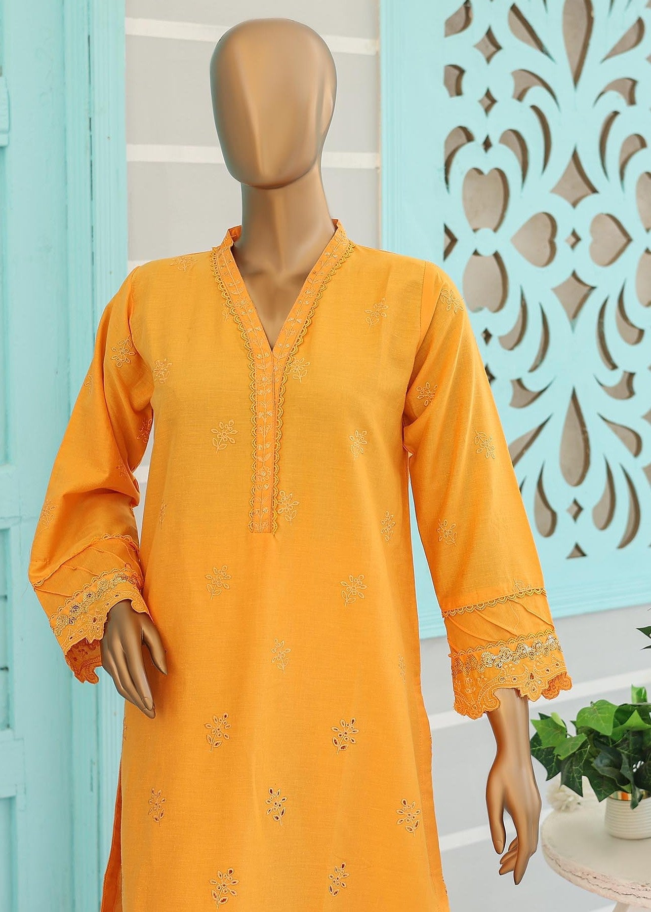 cambric Kurta Set in Mari gold